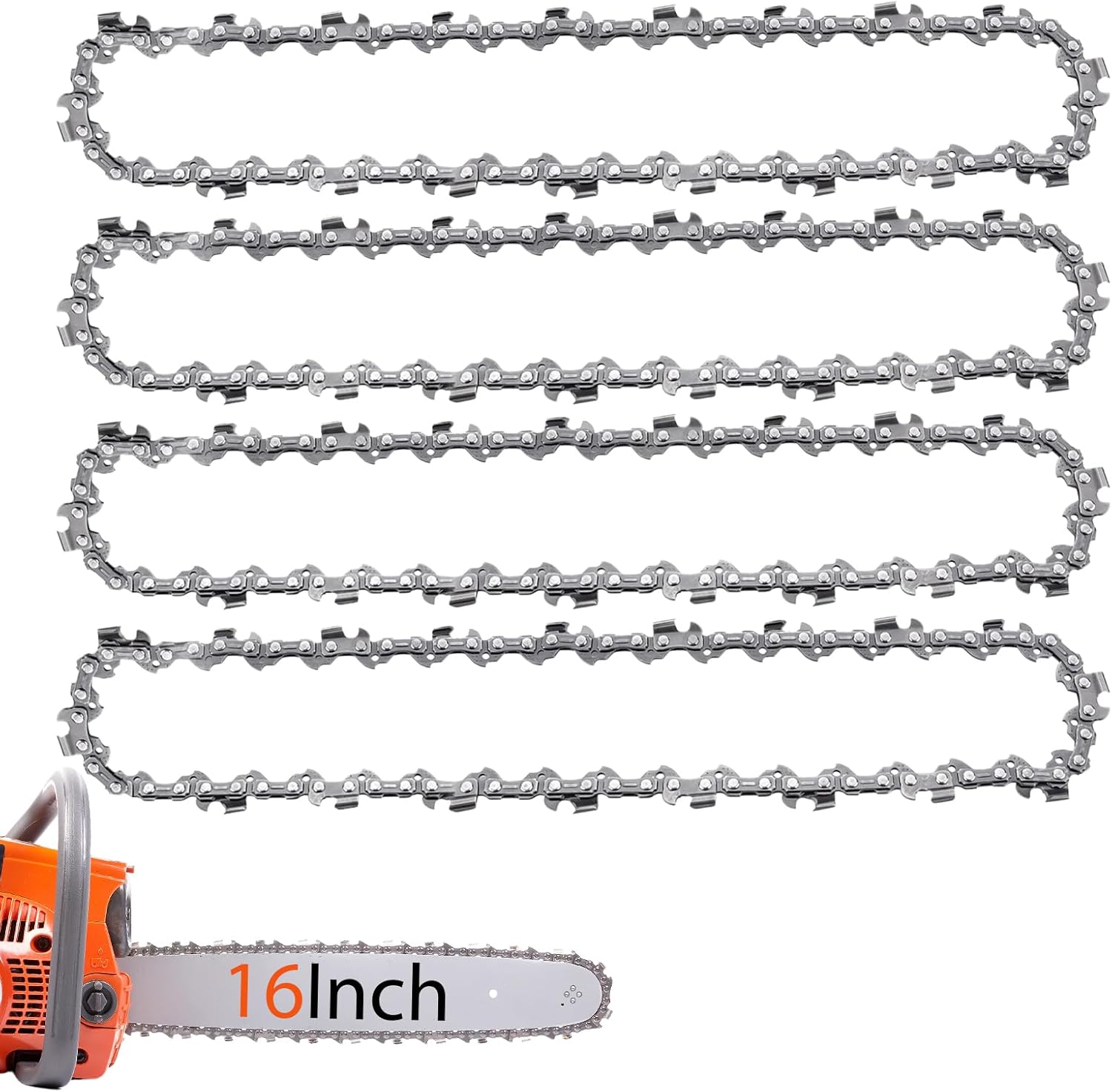 O-CONN 4 Pack 16 Inch Chainsaw Chain 3/8" LP Pitch .050'' Gauge 57 Drive Links Fits Echo CS-3510, Worx WG300, Craftsman, Shindaiwa and more
