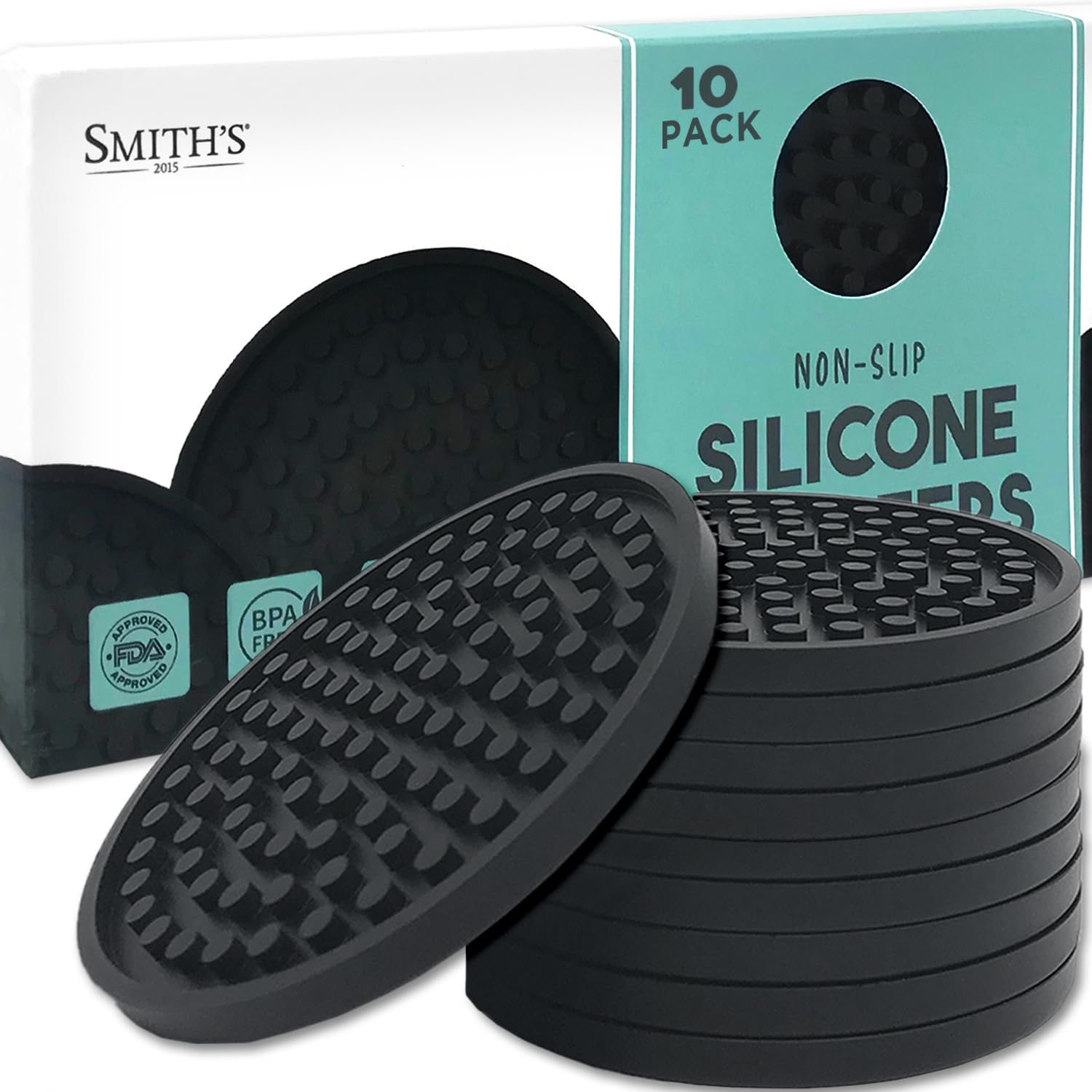 10 Pack Silicone Coasters by Smith’s®, Black / V1 - 10 Pack