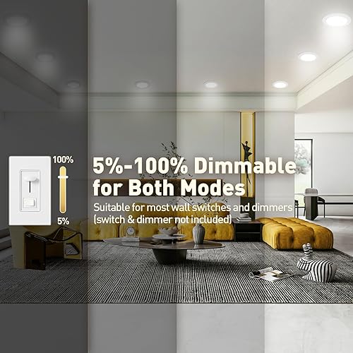 Miniatura 6 de Rollin Light Iluminación empotrable de 6 pulgadas paquete de 6 luces LED empotrables ultrafinas 5CCT con luz nocturna 1100LM 12W CRI80 2700K-5000K