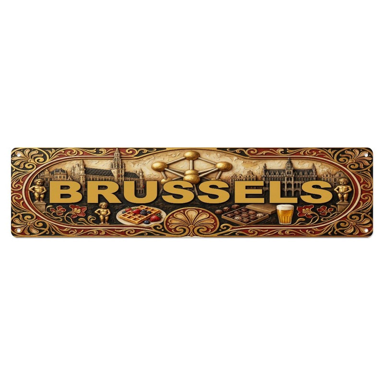 Xanthor Style Metal Tin Sign Vintage Brussels Belgium Flag Pattern