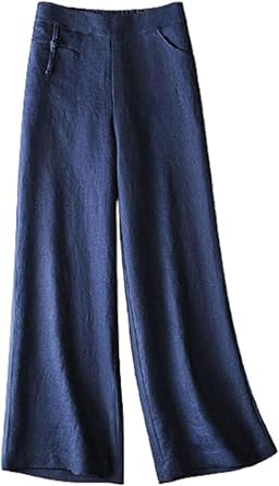 Womens Chinese Linen Wide Leg Casual Loose High Waisted Pants
