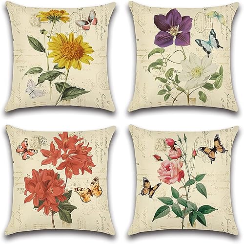 Miniatura 10 de Artscope Juego de 4 fundas de almohada impermeables de primavera de 18 x 18 pulgadas, fundas de cojín decorativas románticas con patrón de flores
