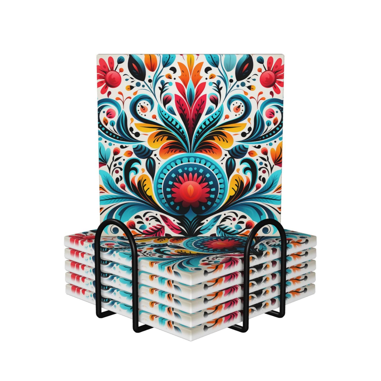 Dessous de verre céramique absorbant avec support et motif traditionnel