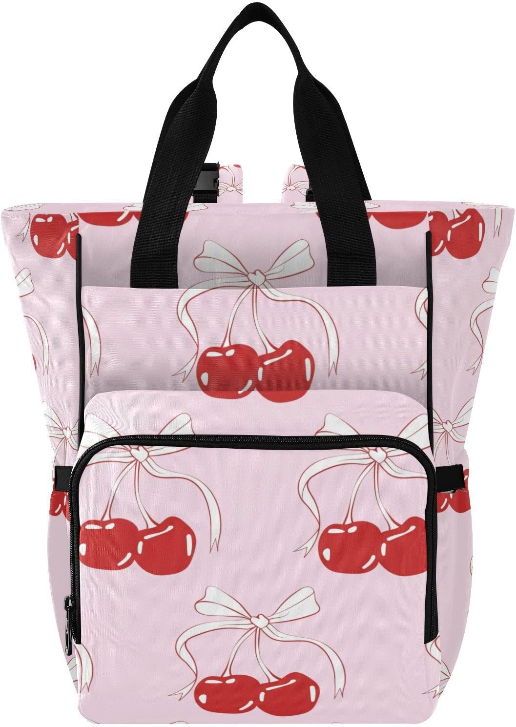 OTVEE Cherry Bow Tie Ribbon Diaper Bags Backpack for Mom Dad, Multi-functional Diaper Nappy Bag Travel Back Pack,Waterproof Maternity Changing Bag Baby Stuff