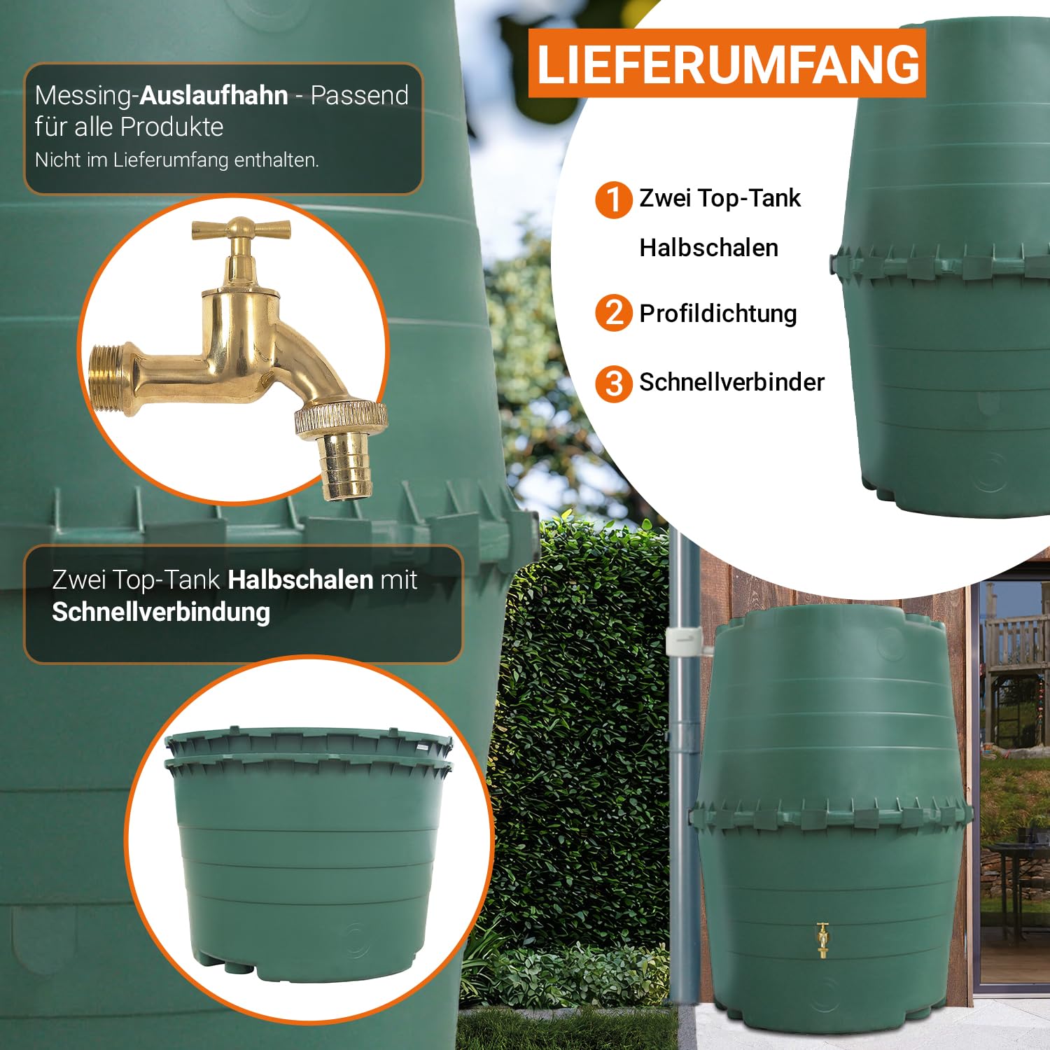 GARANTIA TOP-Tank Regentonne 1300 Liter dunkelgrün - Regenfass, Wassertank, Regenwassertonne, Wassertonnen für Garten, Wasserbehälter, Weithalsfass, Fass, Regenwassertank, Wasserfass