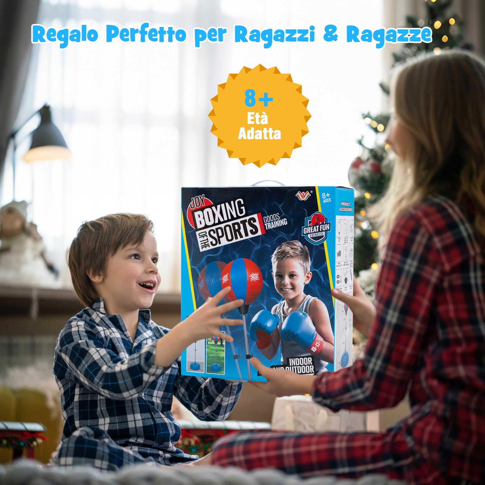 RELAX4LIFE Punching Ball con Guantini per Adulti e Bambini, Sacco da Boxe con Altezza Regolabile 120-154 cm, Palla di Pugilato da Terra con Base Stabile