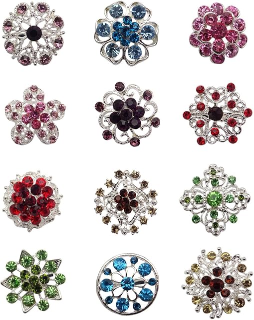 TOOKY 12pcs Mix Set Crystal Button Brooches Scarves Buckle Floriated Brooch Pin Rhinestone Corsage Bouquet Kit Wholesale Lot