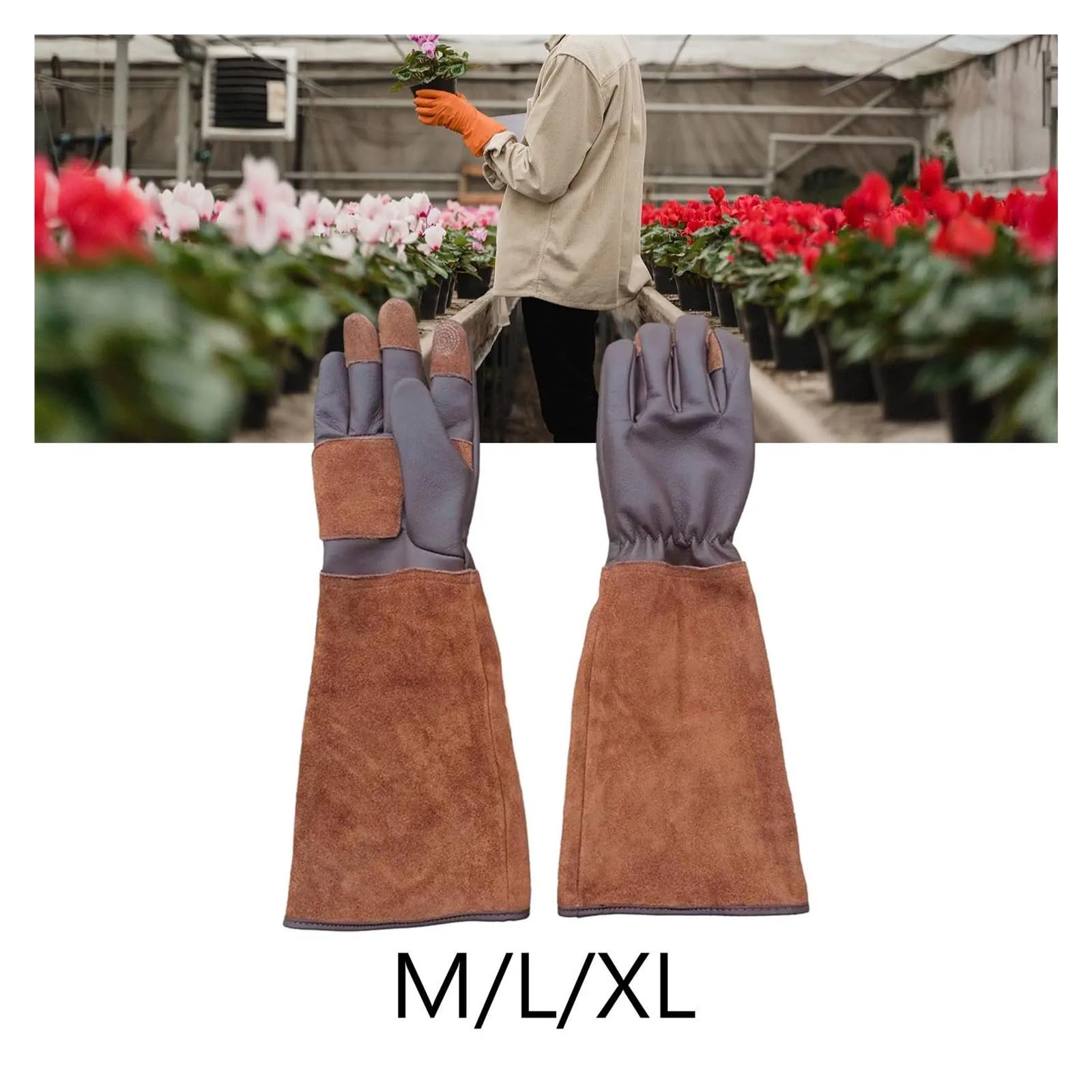 Gartenhandschuhe, Gartenhandschuhe, Langer Ellenbogen, PU-Leder, mehrere Größen(M)