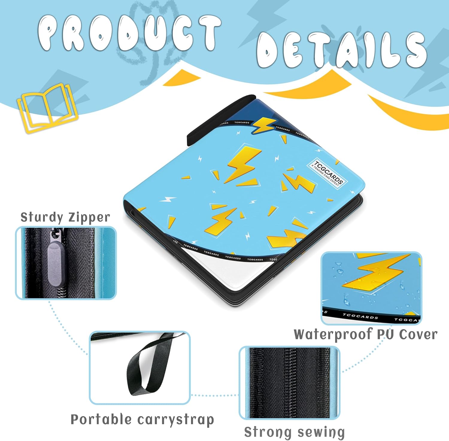 Trading Card Binder 9 Pocket,Card Binder 900 Pockets,Card Book Holder Cards with 50 Removable Sleeves,3-Ring Zip Design MTG/TCG/Sport Collectible Trading Card Albums Gifts for Boys and Girls (Blue)