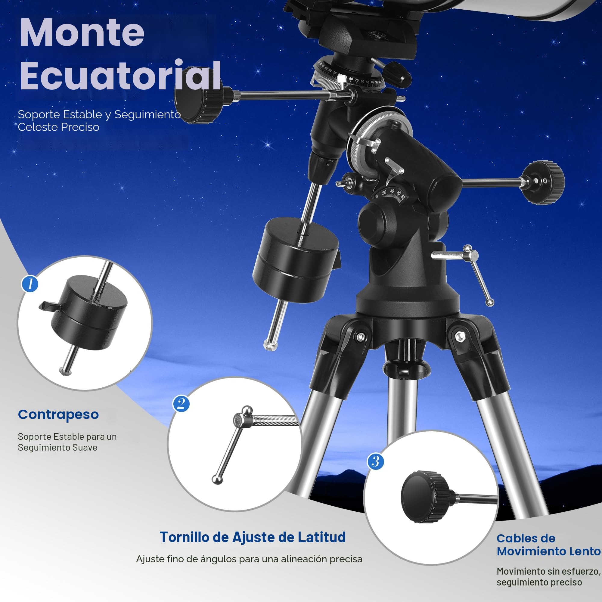 MEEZAA Telescopio Astronómico Adultos, 150EQ Newtoniano Reflector Telescopio Profesional Portátil Principiantes con Montura Ecuatorial, Trípode, Adaptador Teléfono, Filtro Lunar y Bolsa de Transporte