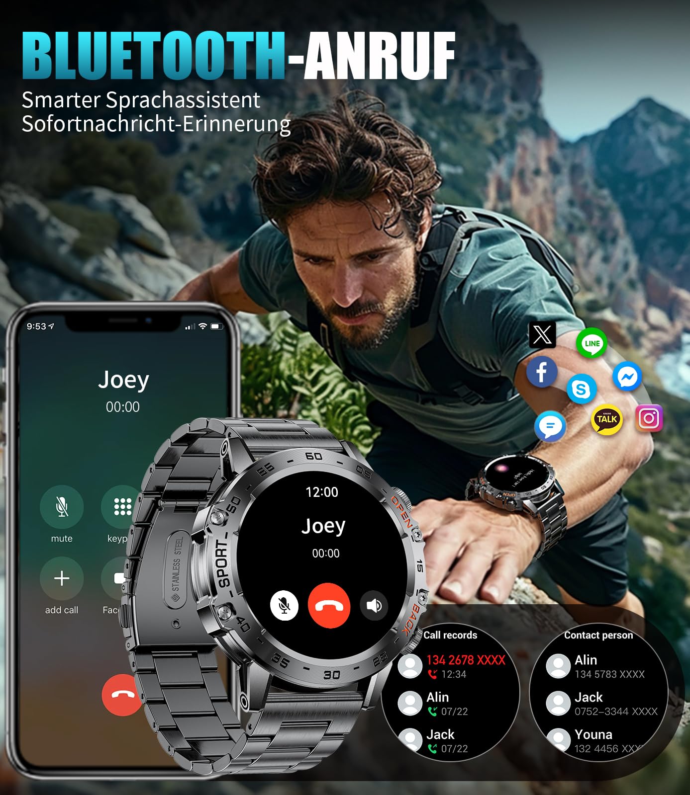 LIGE Montre Connectée Homme 30M Étanche 400 mAh 1,39" HD Smartwatch Appels Bluetooth Moniteur de Sommeil Podomètre Sports de Plein Air Android iOS
