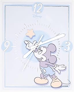 VALENTI & CO. - Disney Mickey Mouse - Reloj de Mesa o para Colgar de Madera con Detalles en Plata - Idea Regalo recién Nacido o Regalo Bautizo - Reloj de Pared para habitación Infantil