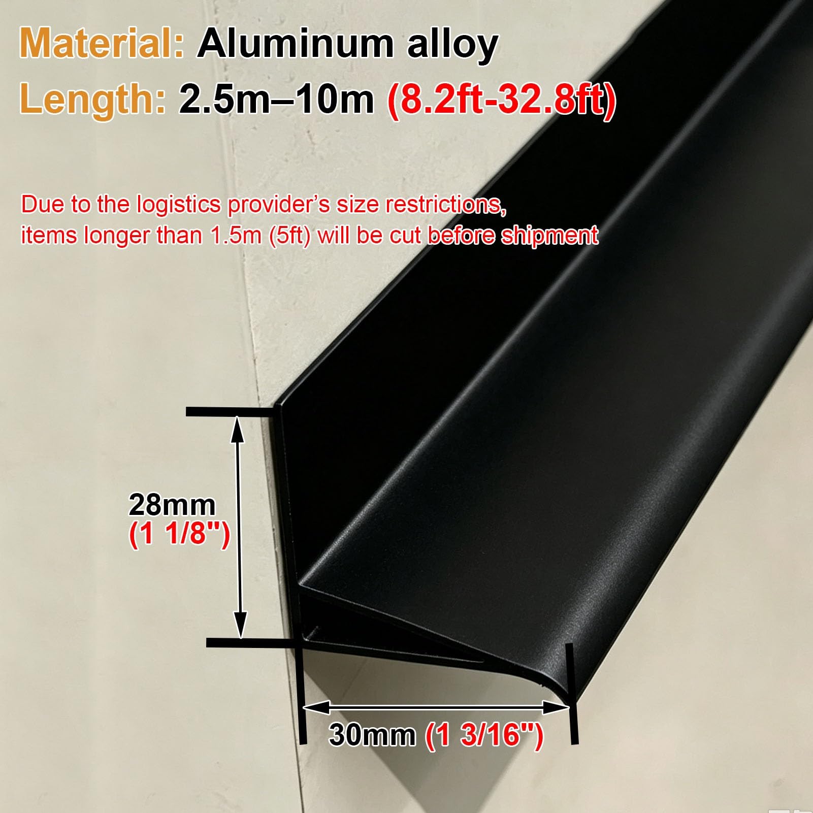 Vierteaguas Muro Perfil Impermeable de Goteo para Pared Exterior | Protector de Borde con Goterón y Sistema Antirretorno; Barrera de Agua Inclinada para Desviar el Agua(Black,5m(16.4ft))