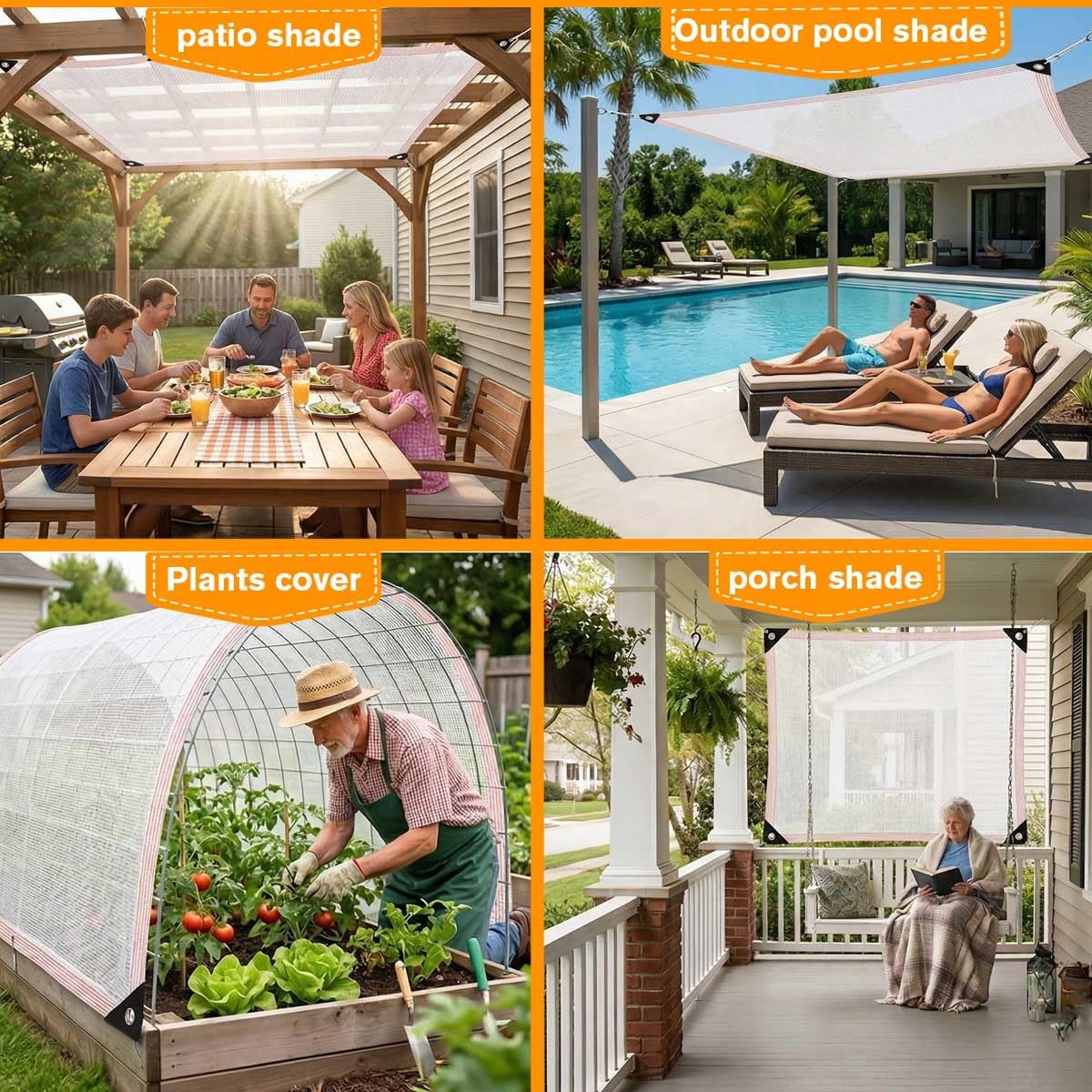Oddychający biały 50% ochrona przed promieniowaniem UV, ogród, słońce i żagiel, odporny na warunki atmosferyczne, siatkowy baldachim z oczkami, do patio, balkonu, basenu, podwórka, tunelu foliowego (4