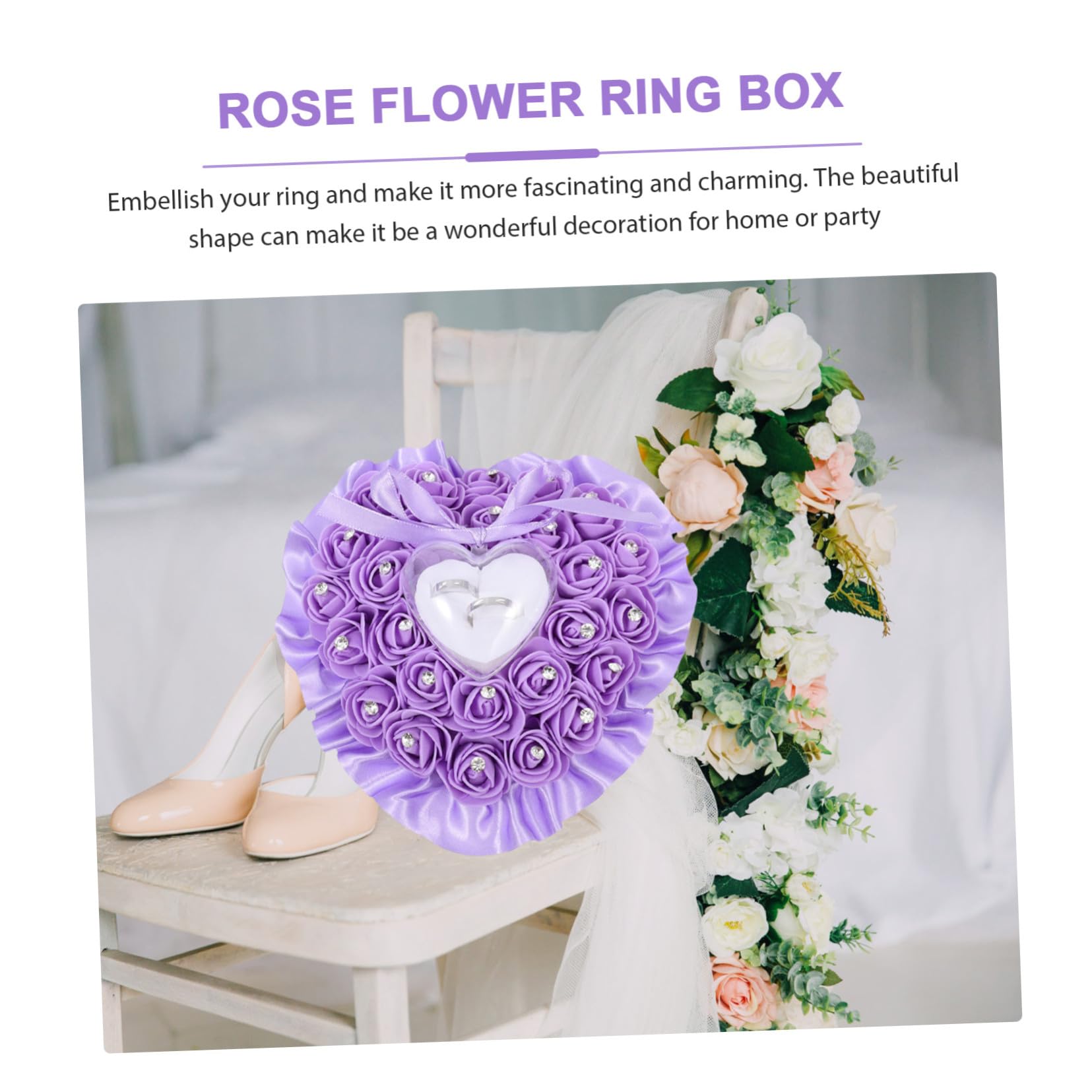 Coussin D'alliances de Cœur Rose Pourpre, Élégant et Romantique, Création D'ambiance Mariage Rangement Bagues en Mousse et Plastique