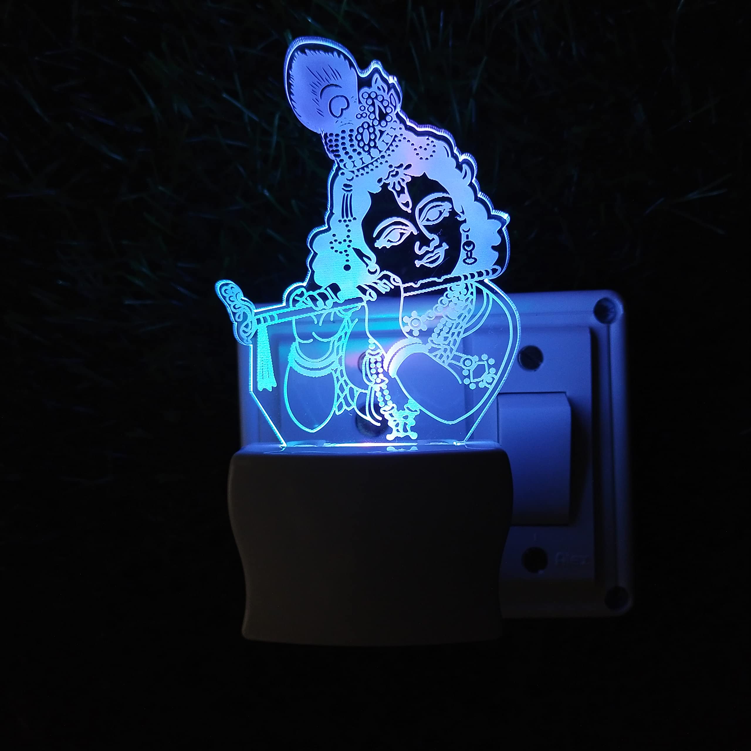 Talgo Krishna Flute 3D Optical Illusion Acrylic Night Lamp, 7 Colors RGB Auto Colour Changing LED Plug and Play Night Light, Office Light, Best for Gift - Pack of 1 (SD162,Multicolour, 3 Inch)