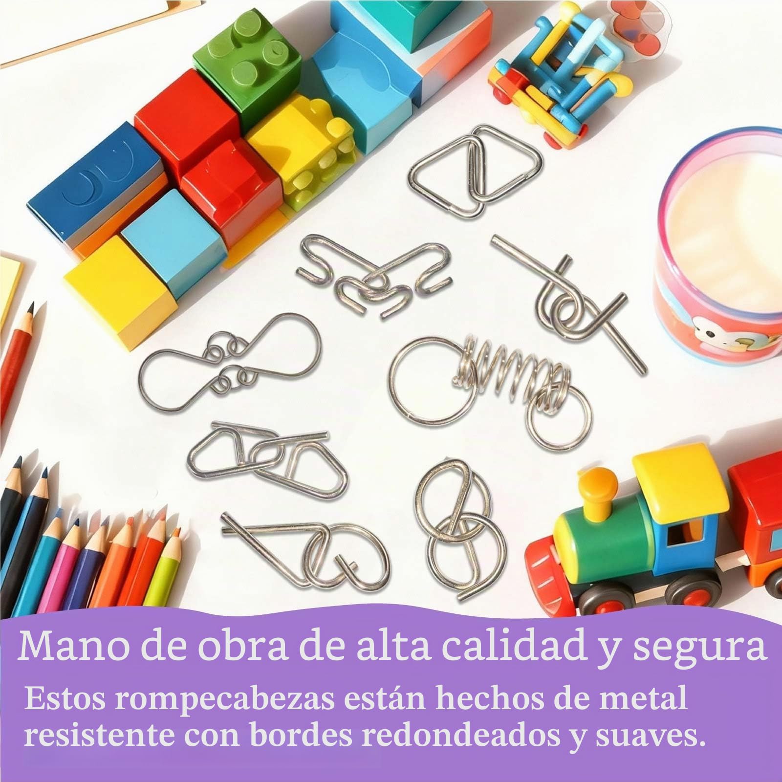 Juego de 16 piezas de rompecabezas IQ para juegos de ajos para adultos y niños a partir de 6 años, juegos de habilidad con tarjetas de solución, juguetes educativos, juegos de viaje, idea de