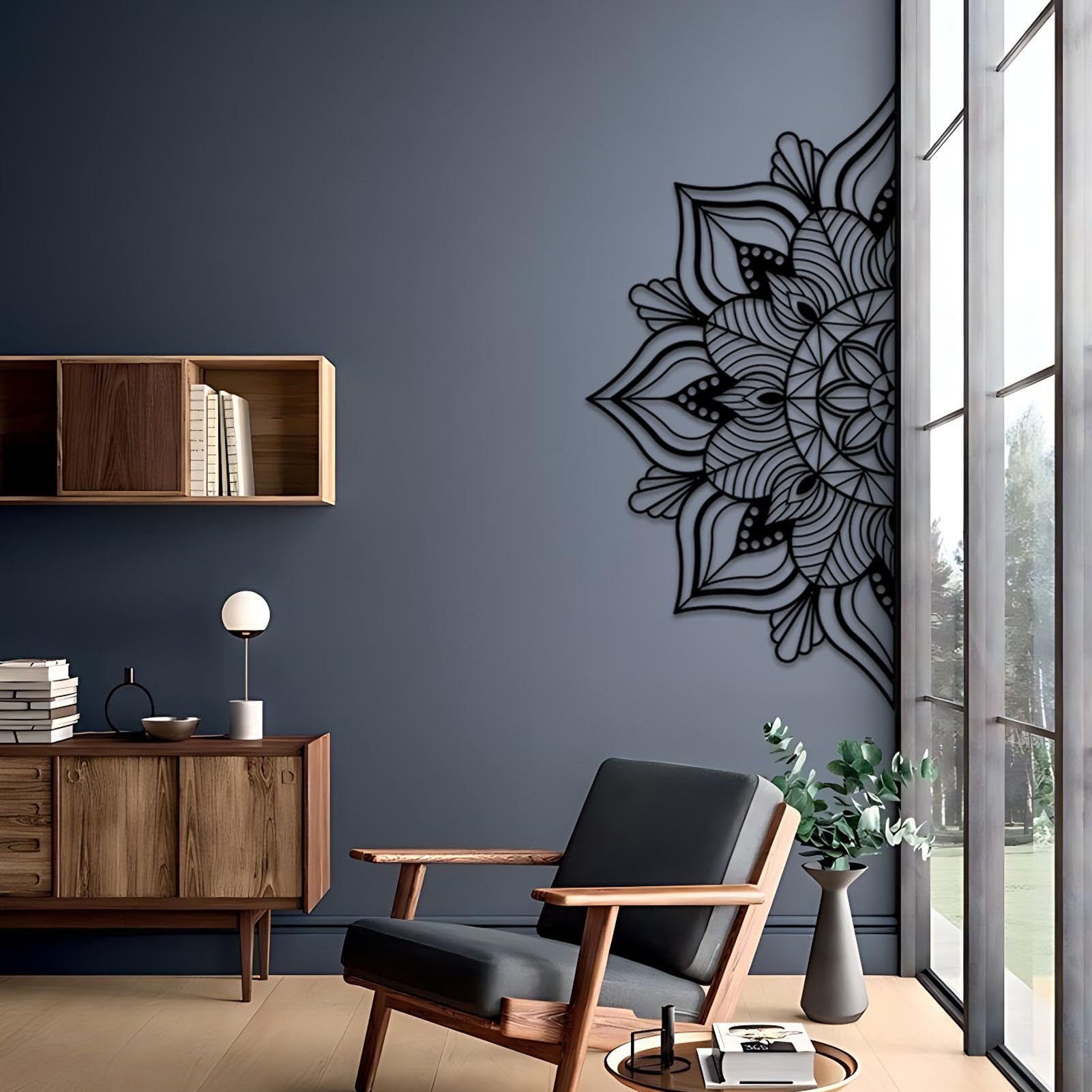 Resama Grande decorazione da parete in metallo con fiore di loto, decorazione da parete, adatta per ufficio e casa, decorazione per interni ed esterni (nero, 150 x 75 cm)