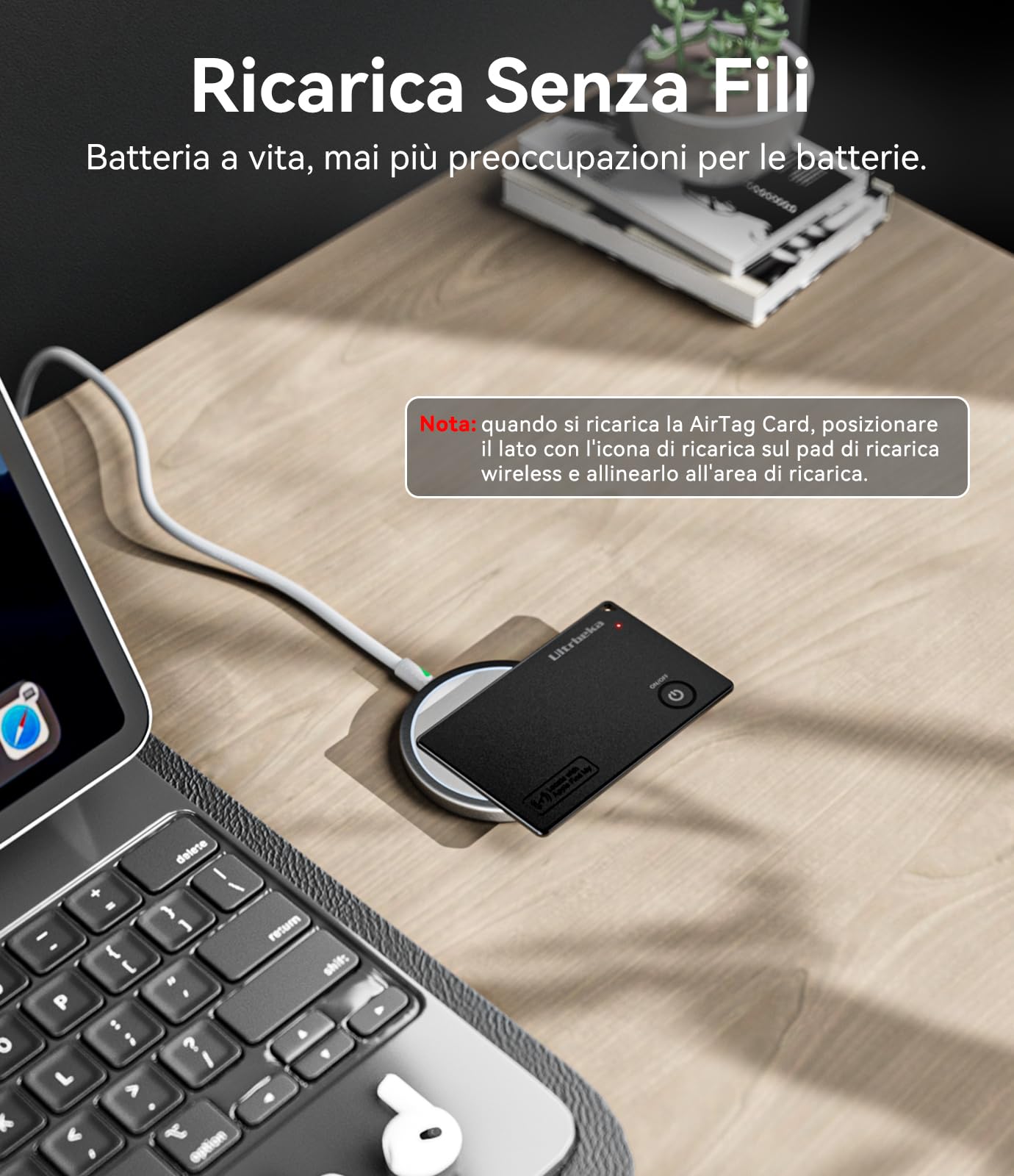 Ultra-sottile Wallet Tracker MFi certificato compatibile con Apple Find My | Per portafogli, chiavi e borse | Singolo, 1 pack