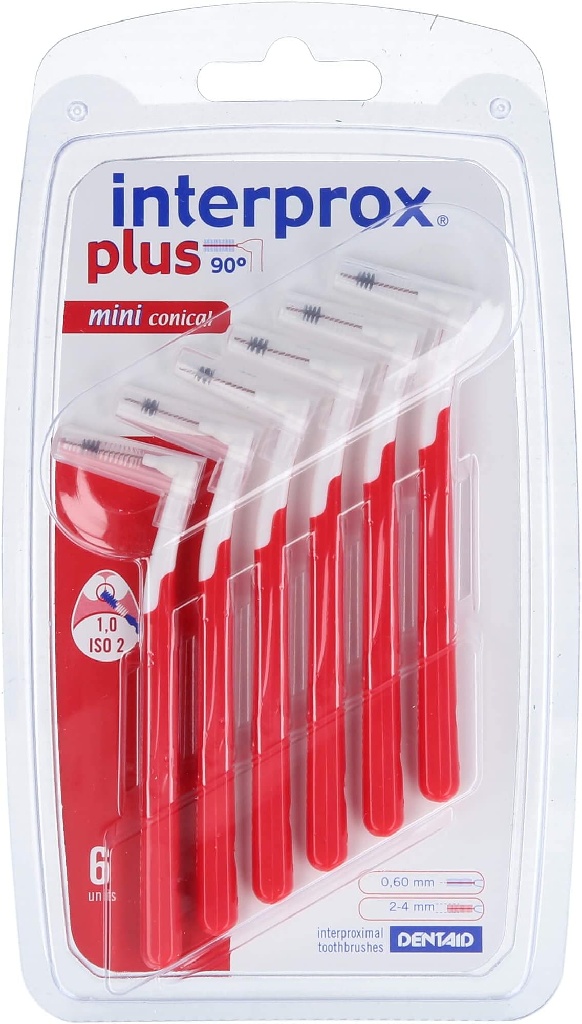 INTERPROX Plus Mini conical Interdental Brushes, Red (Pack of 6)