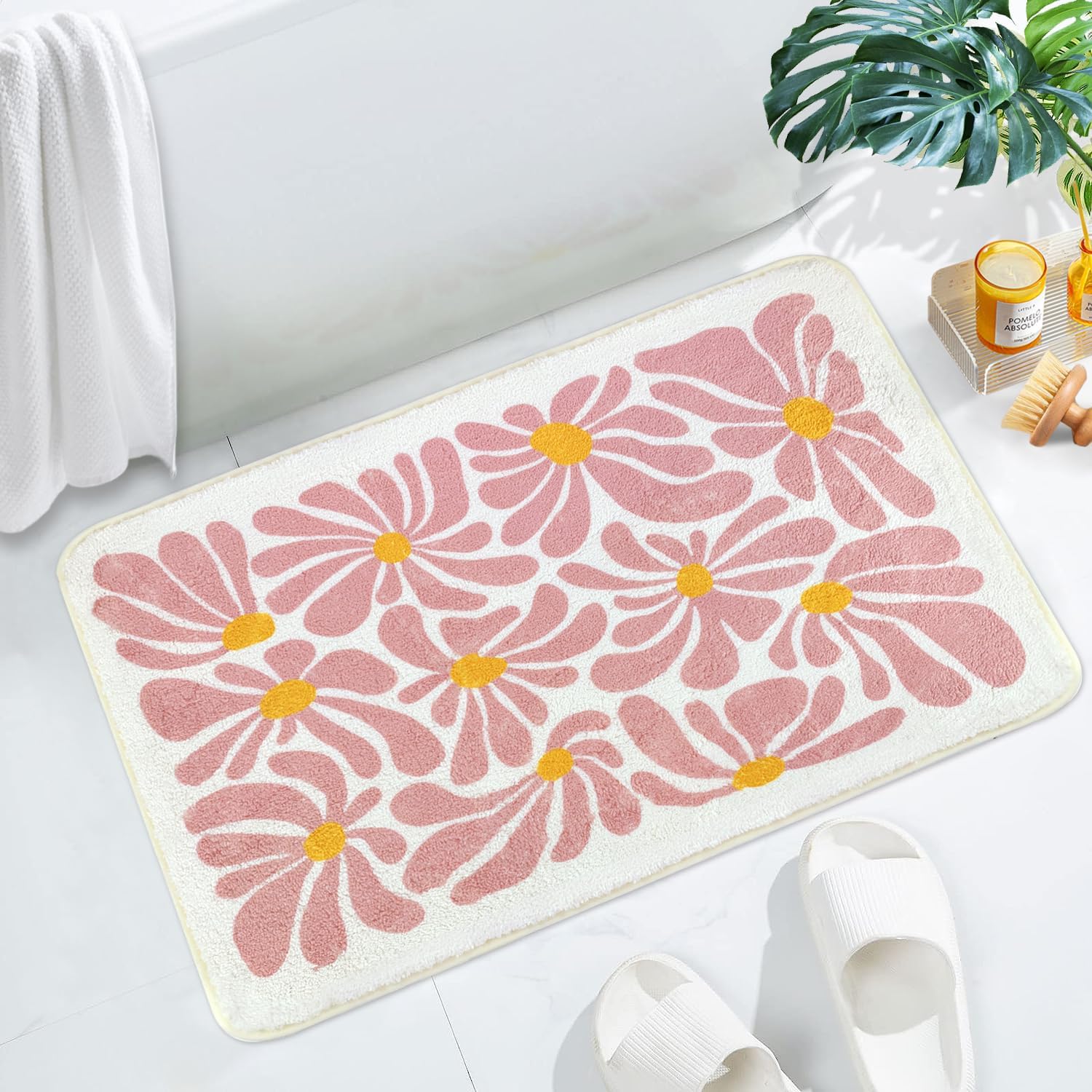 Amazon.com: SHIYUE Pink Bathroom Mat Cute Flower Bath Rug, Soft Cozy ...