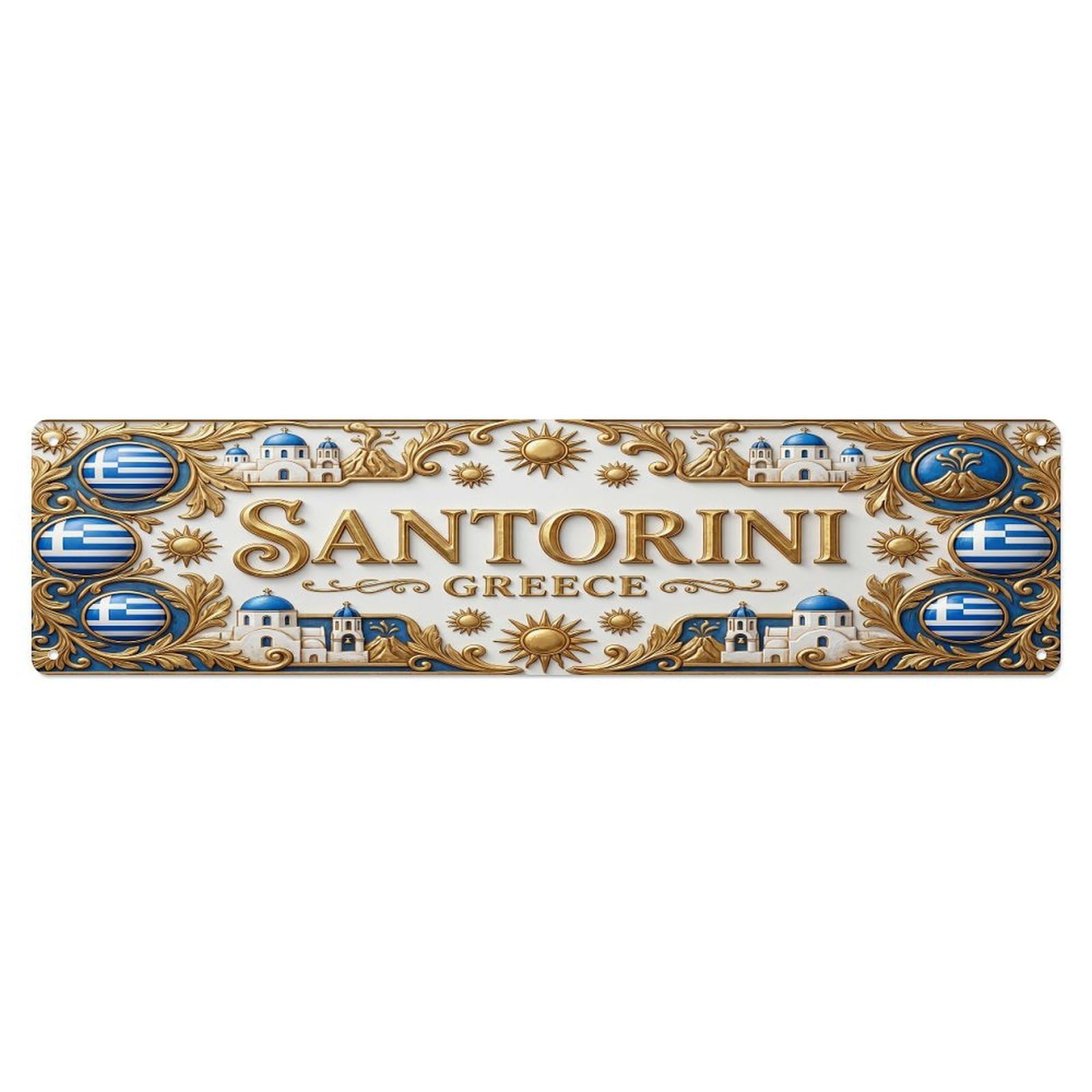 Vintage Santorini Greece Flag Pattern Metal Tin Sign