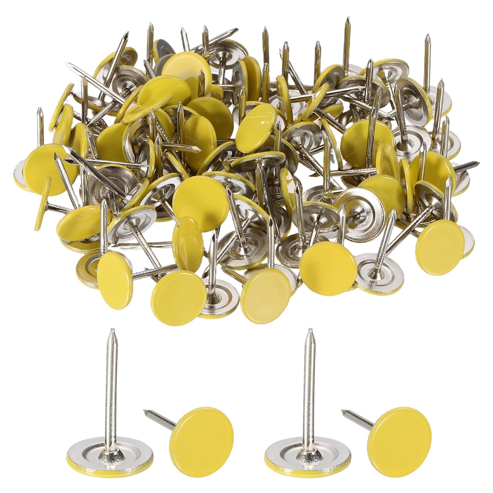 sourcing map 100Pcs Upholstery Thumb Tacks, 7/16" x 11/16" Flat Head Upholstery Push Pins Decorative Nails for Wood Wall Furniture, Light Yellow