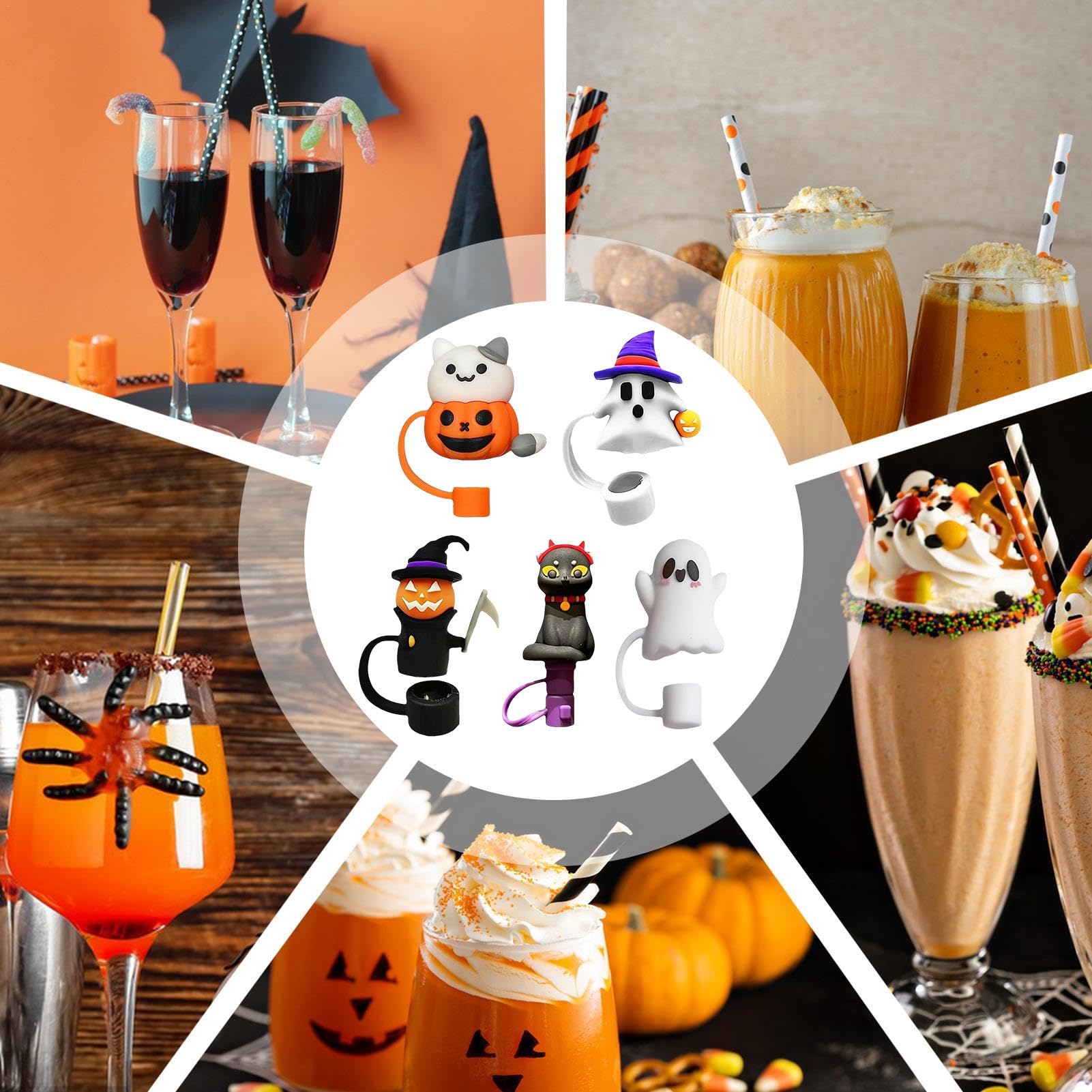 Whaline Trinkhalm-Abdeckkappen Für Halloween – Wiederverwendbar, 6 Farben