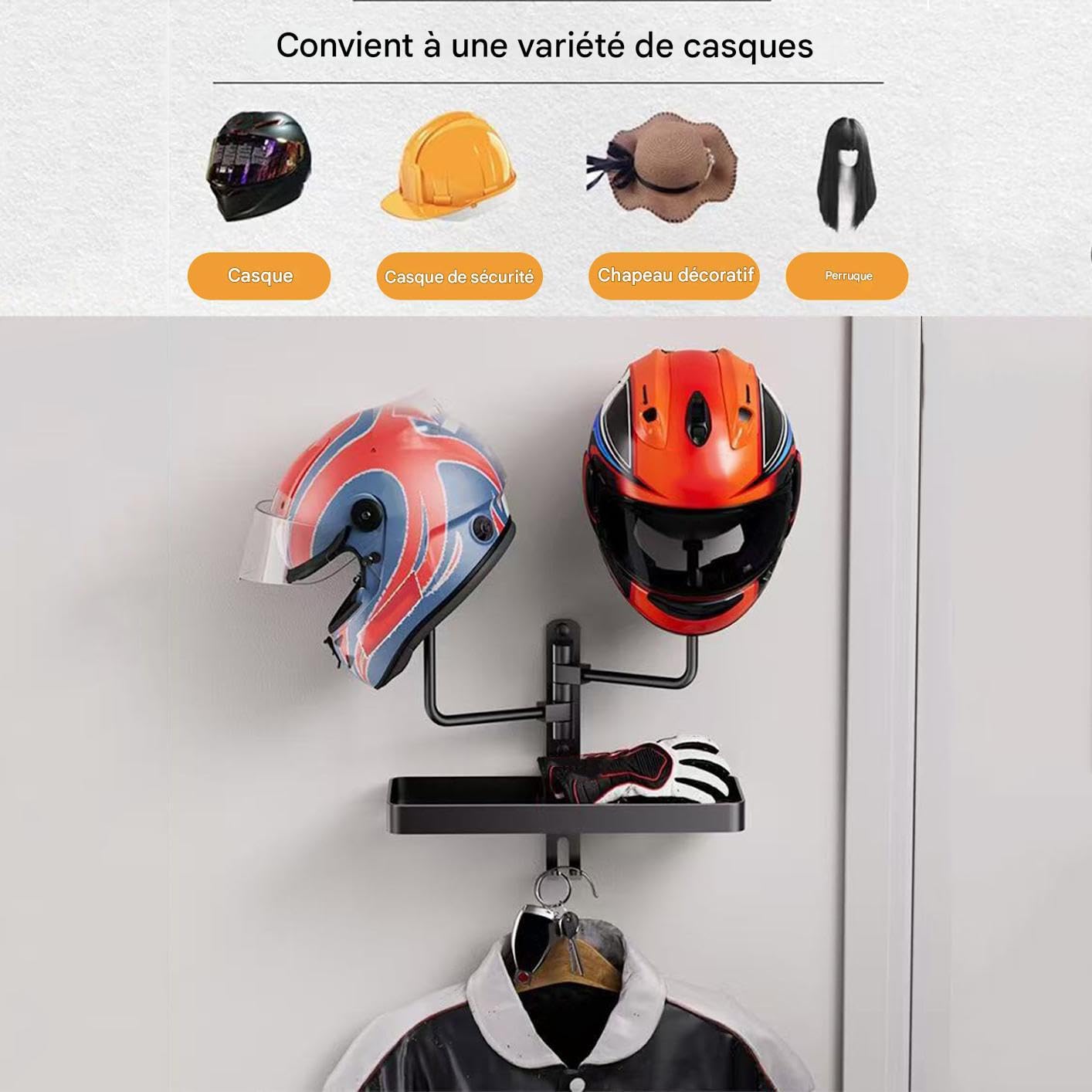 Générique Motorradhelm – Helmhalter aus verstärktem Metall, Organisation und Aufbewahrung für Garage für Sicherheitsausrüstung von Moto Cross, Ausstellungsbox, Lenkausrüstung für