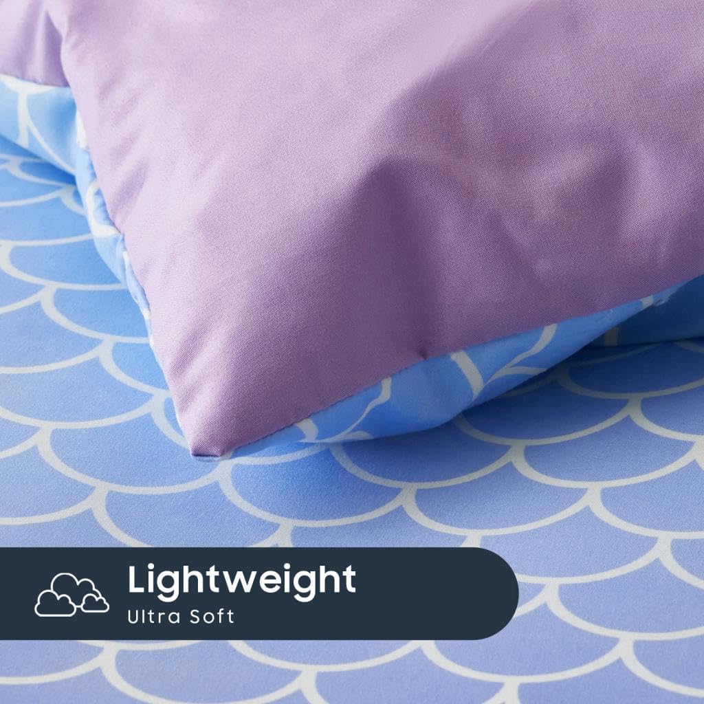 Wake In Cloud - Mermaid Bedding Set for Girls, Colorful Little Mermaid Scales Patterned Soft Lightweight Comforter Set with Sheets, 5 Pieces Kids Bed in a Bag, Blue Purple, Twin Size