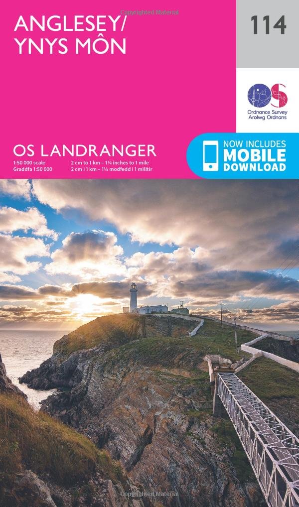 Ordnance Survey Unisex Pink Landranger 114 Anglesey Map With Digital Version,