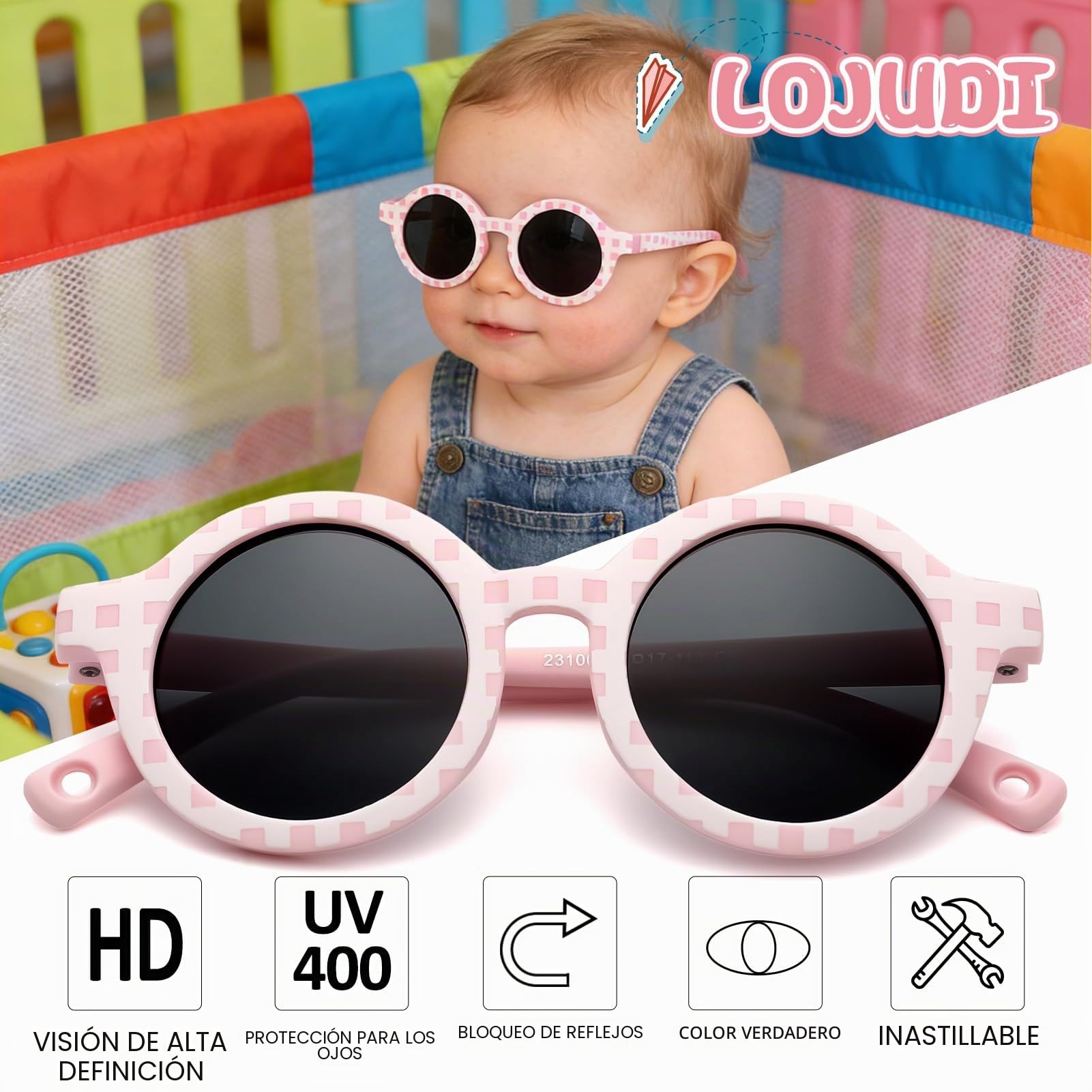 Gafas de sol polarizadas para bebés de 0 a 36 meses, con banda ajustable, silicona, marco redondo, protección UV, para niños pequeños de 0 a 3 años