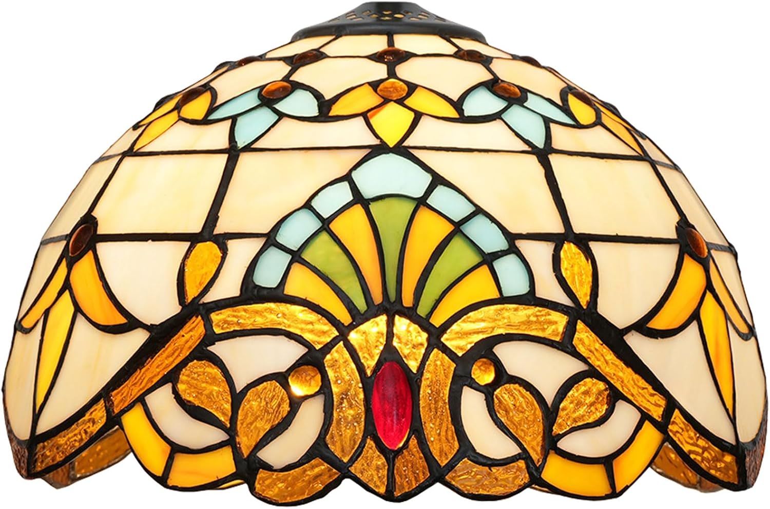 12 Inch Stained Glass Lamp Shade Replacement Only Tiffany Style Baroque Lampshade Retro Pastoral Lamp Cover Accessories Fit for Table Lamp, Pendant Light, Ceiling Light, Floor Lights,Beige