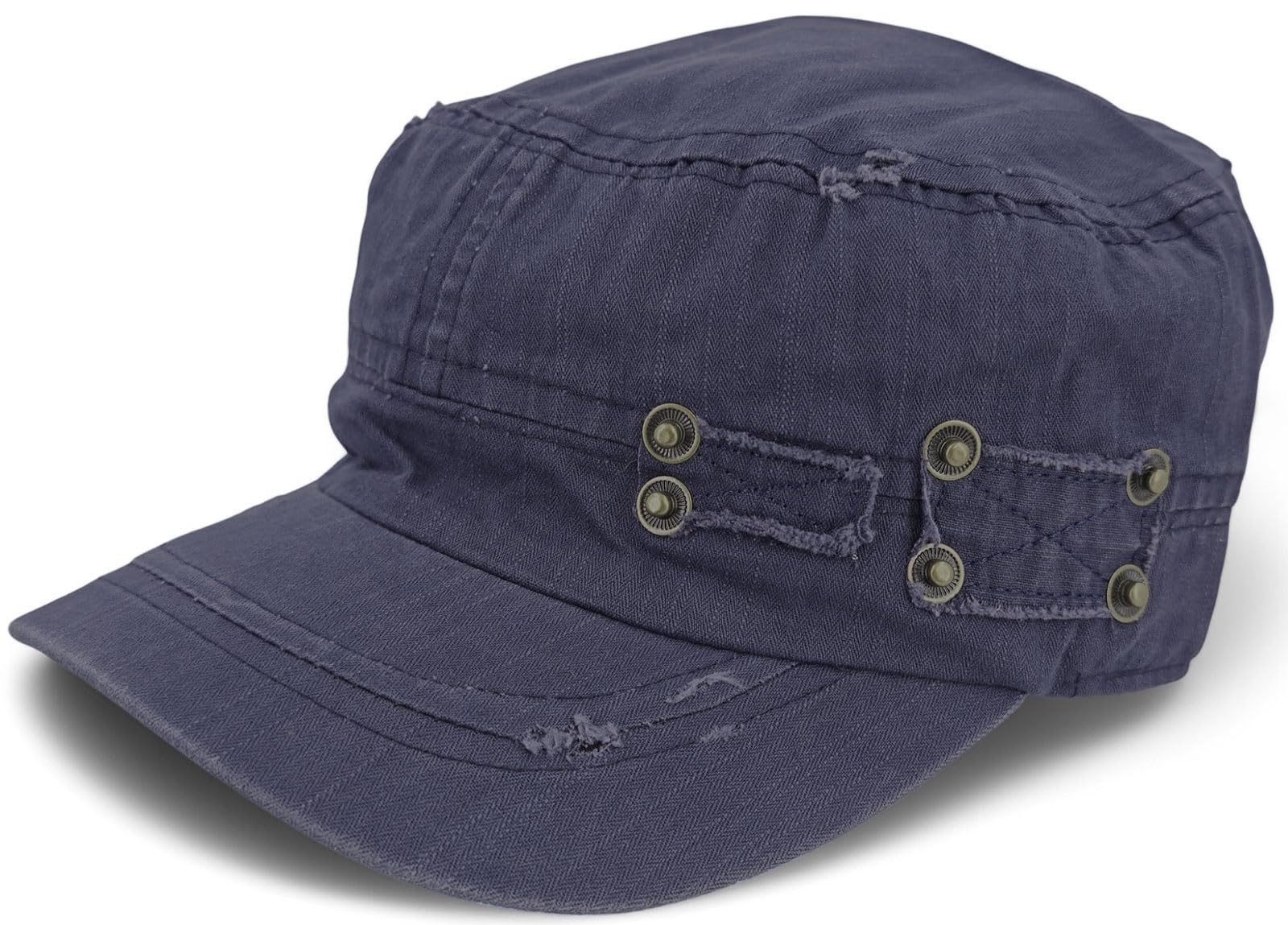 Stylebreaker Women's Dark Blue Unisex Military Cap In Destroyed Vintage Look | Adjustable Cotton Army Cap | Used Look Baseball Cap For Men And