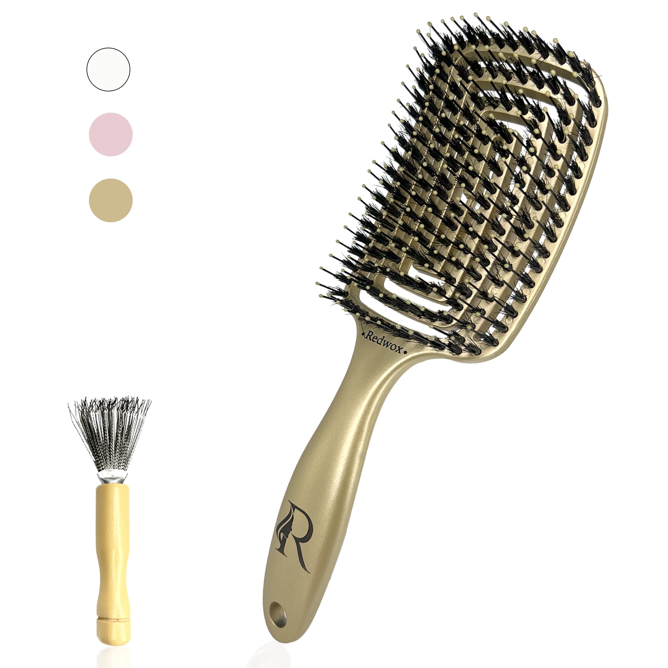 Redwox – Cepillo de pelo de jabalí y nailon – desenredado mágico sin dolor – todo tipo (rizado, grueso, afro..) – Demelante y masaje de piel – Demelante ideal para mujeres y niño (Oro)