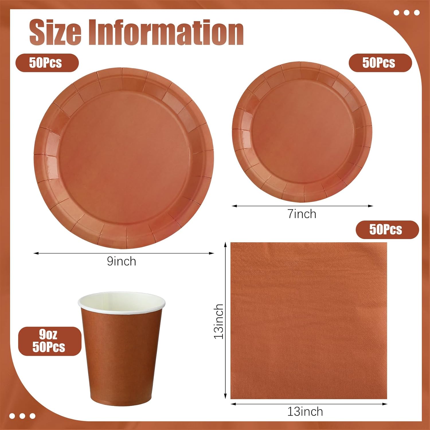 Dandat 200 Pcs Sage Green Paper Plates and Napkins Set, Disposable Dinnerware Includes 7'' & 9'' Paper Plates, Cups, Napkins for Birthday, Baby Shower, Wedding Party(Terracotta) - Image 2