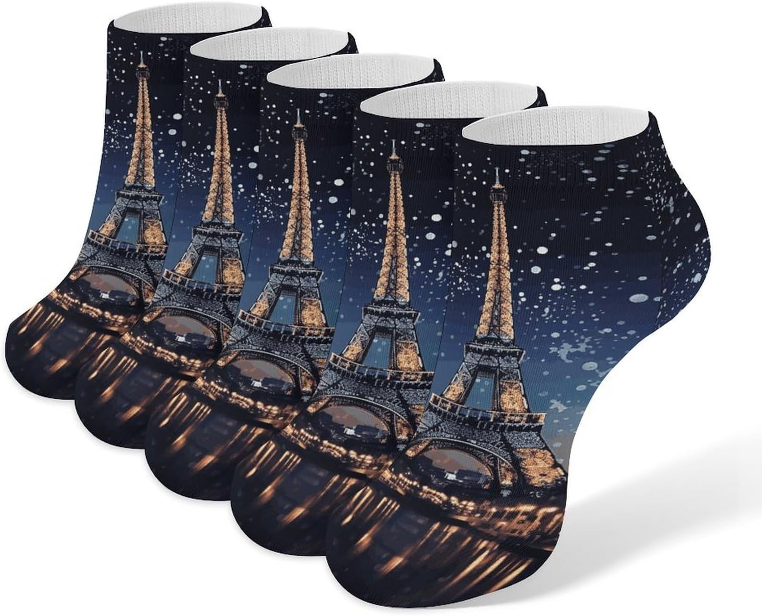 Night Paris Eiffel Tower 5 Pairs Athletic Socks, Breathable Short Socks