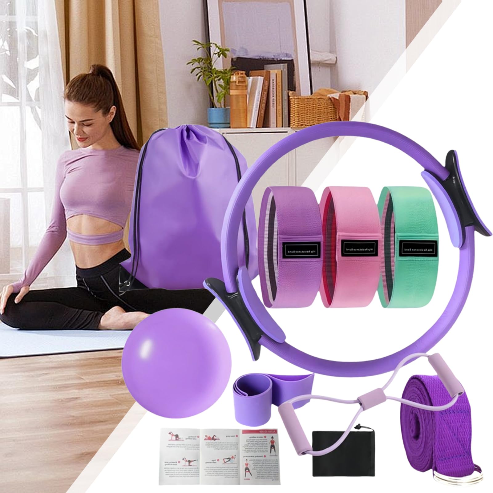 Kit De Pilates Para Entrenamiento En Casa - Accesorios de Pilates para Mujer,Accesorios Antideslizantes Para Desarrollo Muscular Ejercicio Corporal Completo Para Yoga Gimnasio Viajes Exteriores