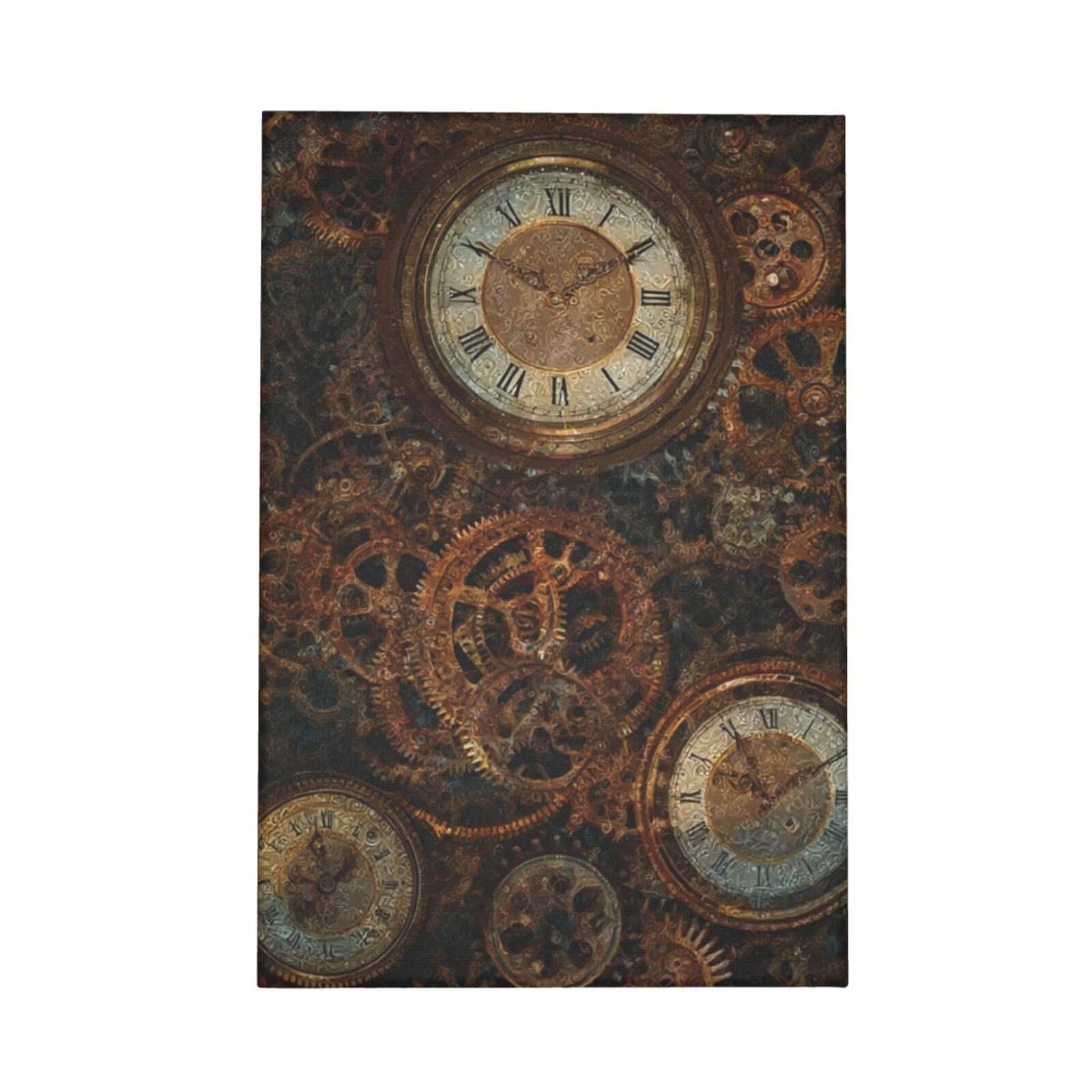 Xopekvlawm White Wall Art Modern Abstract Poster Print Artwork For Living Room Canvas Paintings Rusty Steampunk Clock Wall Pictures Canvas Prints Aesthetic Pictures For Bedroom Bathroom Decoration Framed 12"X18"