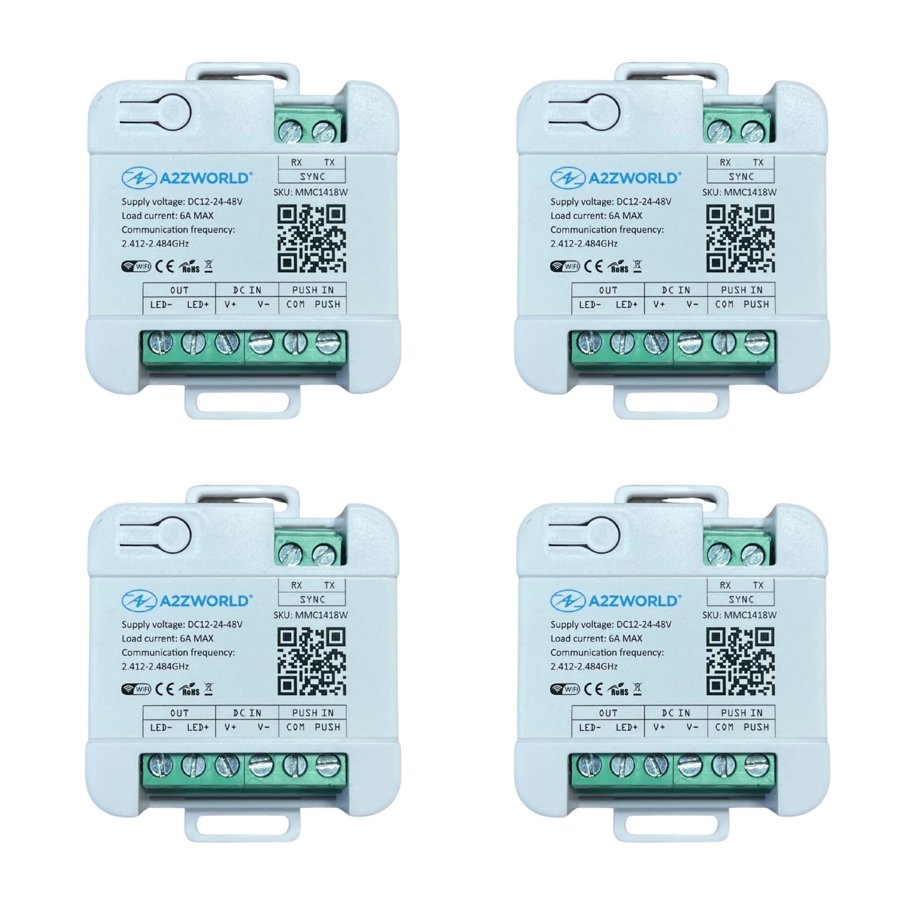 4 Pezzi LED Dimmer WiFi 2.4G + Pulsante, 12V 24V 48V 6A, Compatibile Con TUYA e Smart Life, Controllo Smart APP/Voce/Pulsante, IP20