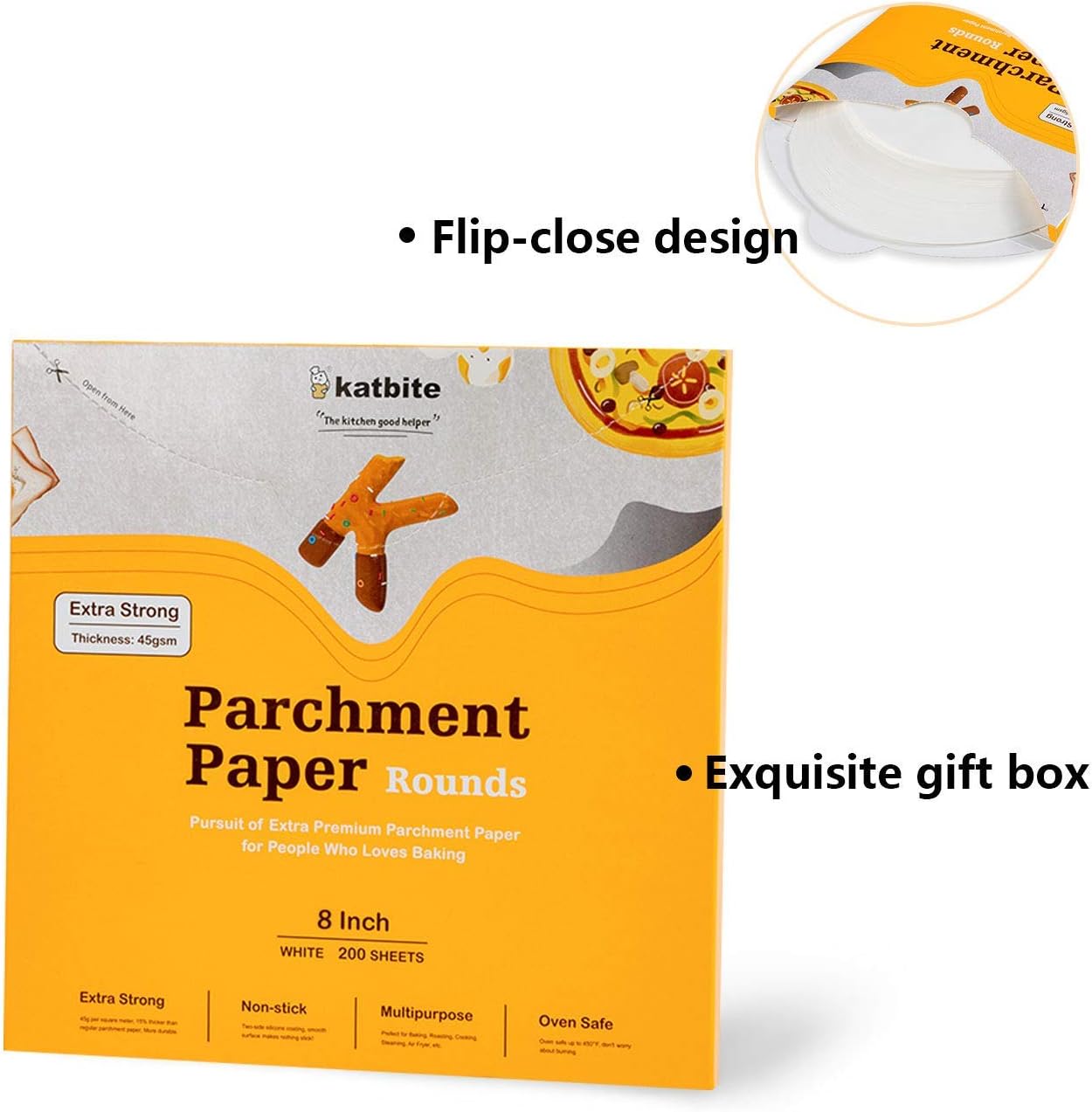 Katbite Heavy Duty Parchment Rounds 8 Inch 200 Pcs, Parchment Paper Rounds Available, Uses for Cake Baking, Air Fryer Liners