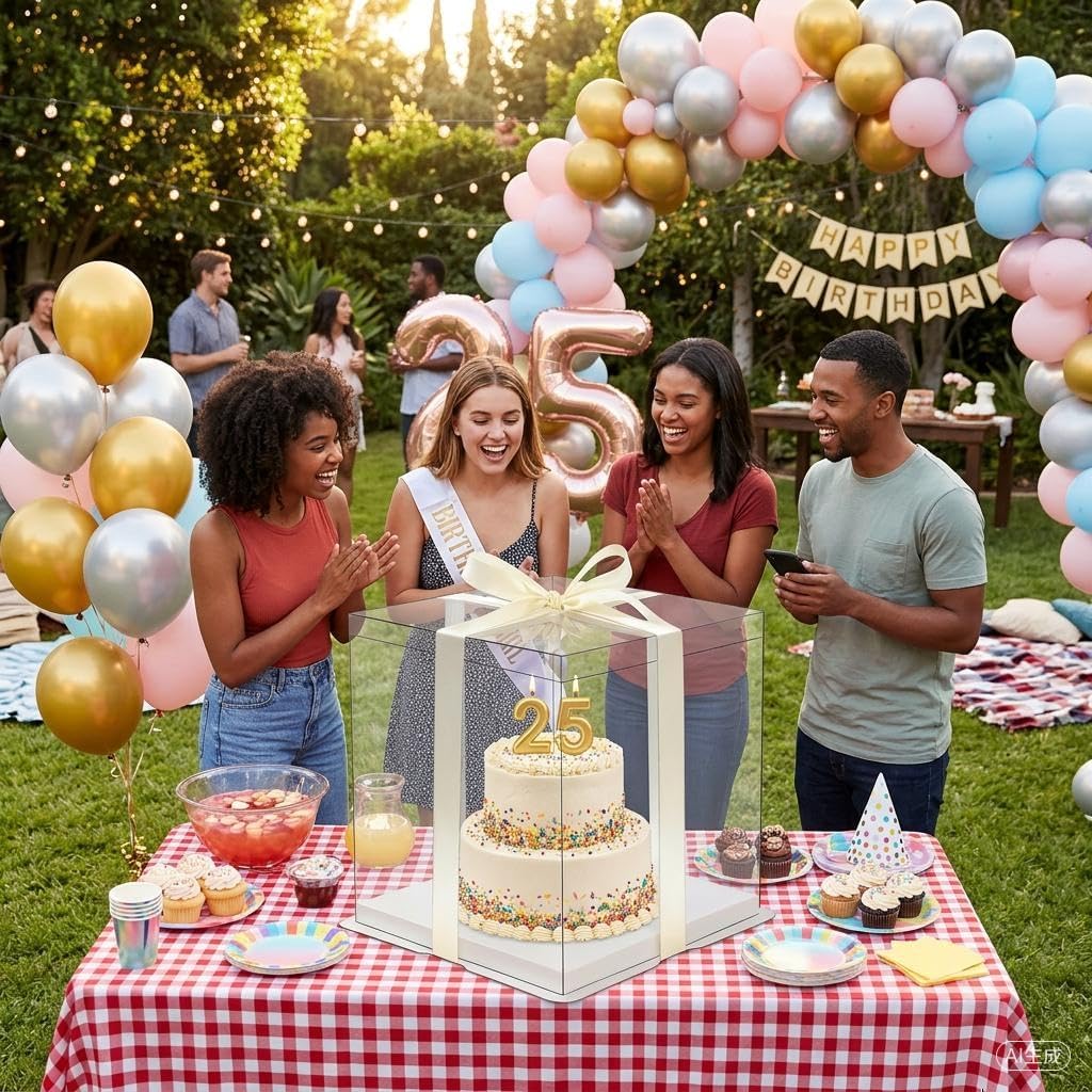 30 Pack 10 Inch Clear Cake Boxes - Bulk Premium PET Tall Cake Containers with Ribbon and White Base, Disposable Cake Carrier for Commercial Bakers