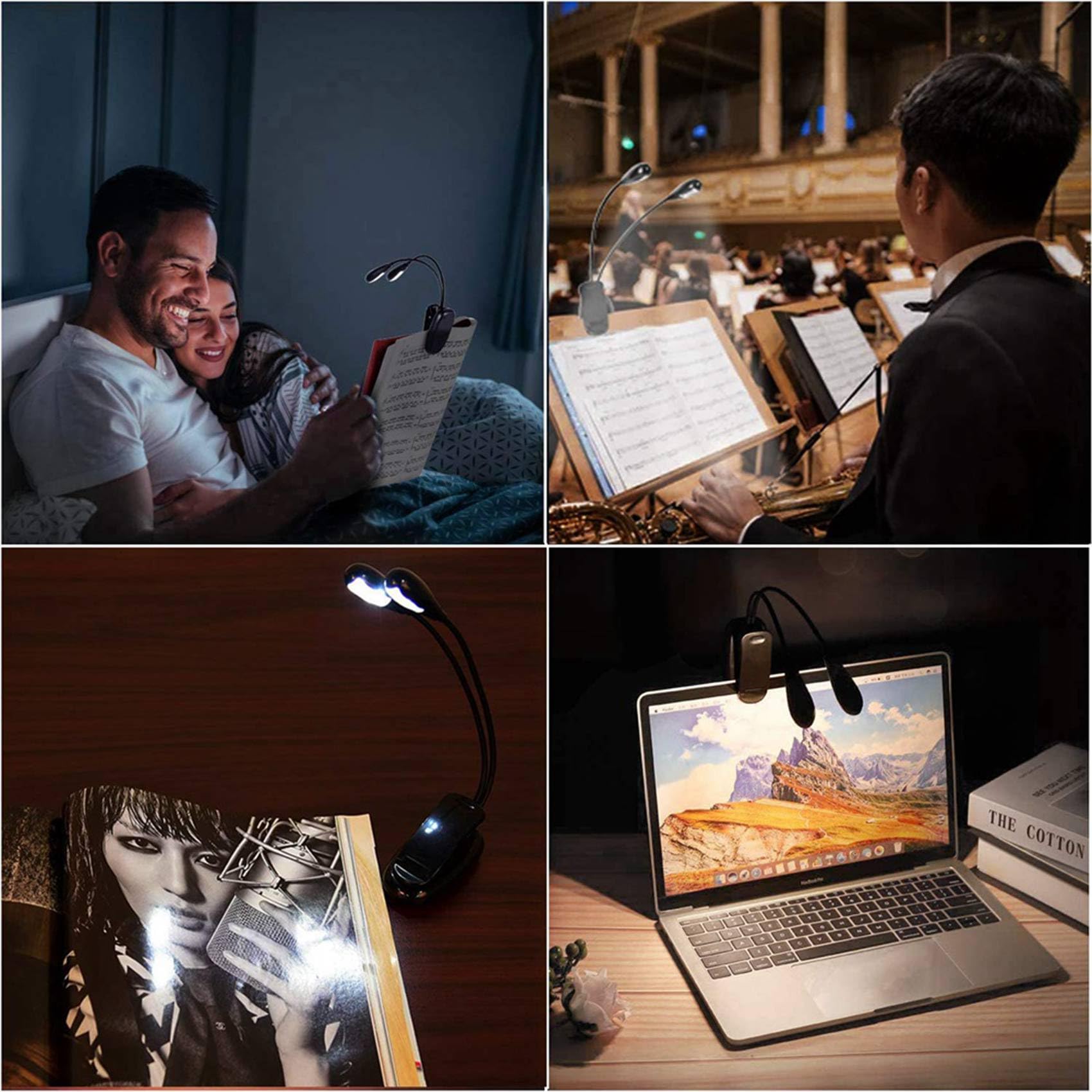 VENOAL 10Pcs Music Stand Light Clip on LED Book Lights Doppio Braccio Luci di Lettura per Libri a Letto 360 Gradi Clip Regolabile