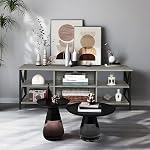 FIONESO TV Stand for 55 Inch TV, TV Stand with 6 Storage Shelves and Metal Frame, TV Console Table, Entertainment Center for Living Room, Bedroom, Grey