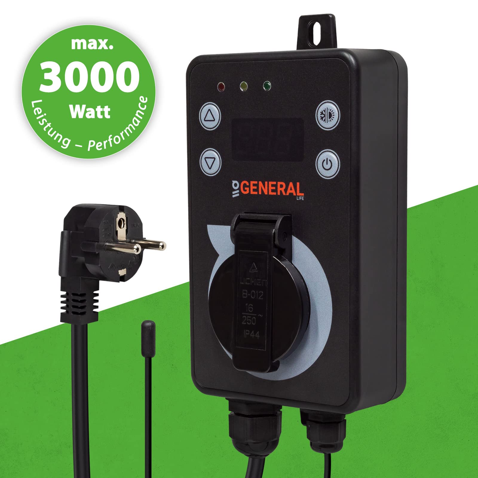 Mi-Heat Universal Outdoor Thermostat - Temperaturregler GH600 für Gewächshaus, Terrarium, Brutkasten, Bienenstock - zum heizen und kühlen - Universalthermostat IPX4 - abgesetzter Sensor