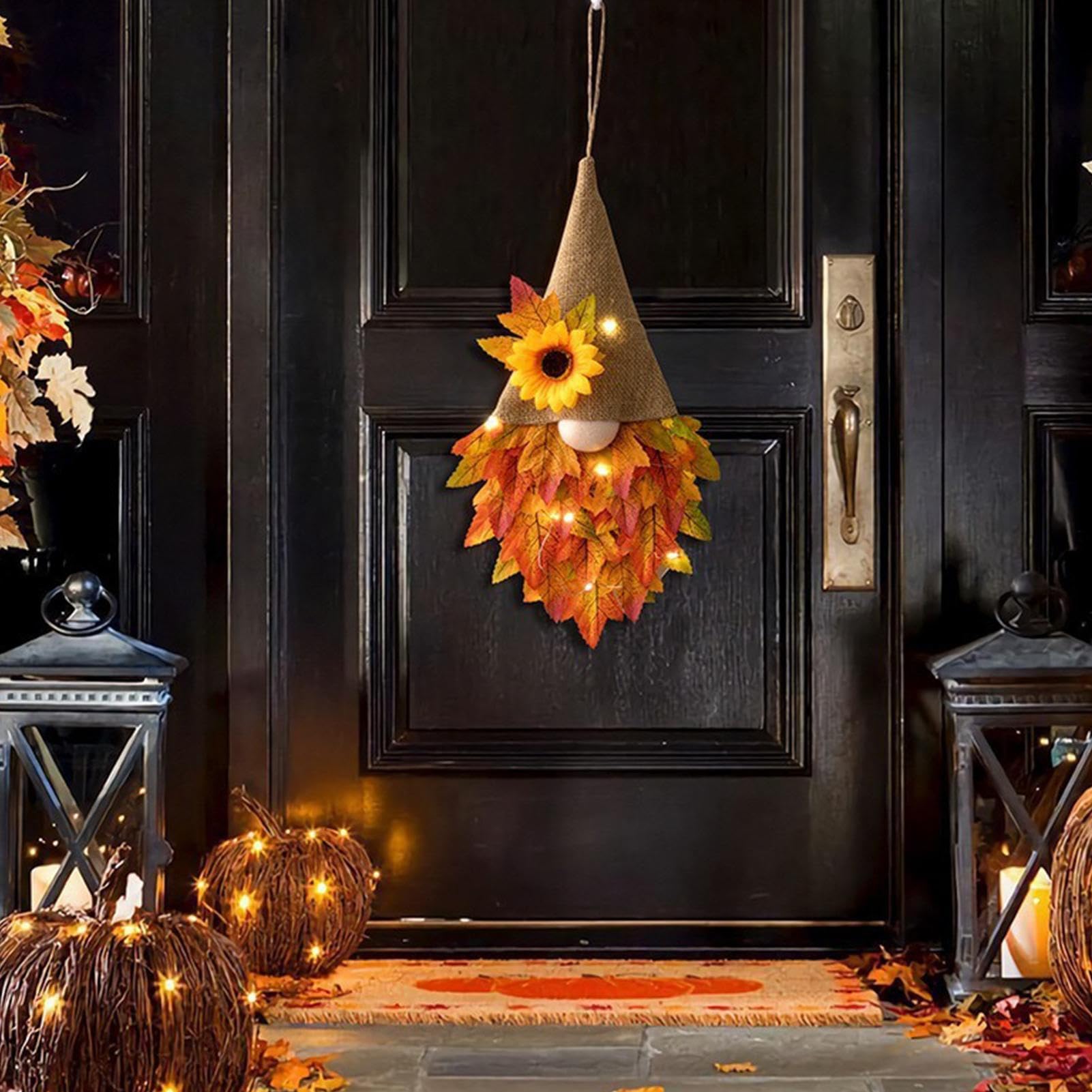 21 x 37 cm Wichtel Türkranz Herbst Mit Led Licht, Herbstkränze Für Haustür, Herbst Girlande Deko, Deko Girlande Für Außen Eingang Haus Wand Küche Erntedankfest