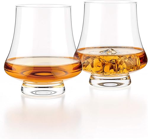 Miniatura 5 de Luxbe - Juego de 4 vasos de cristal de whisky bourbon - Vasos anchos de sabor - Hecho a mano - Bueno para brandy escocés de coñac - 9 onzas8.8 fl oz