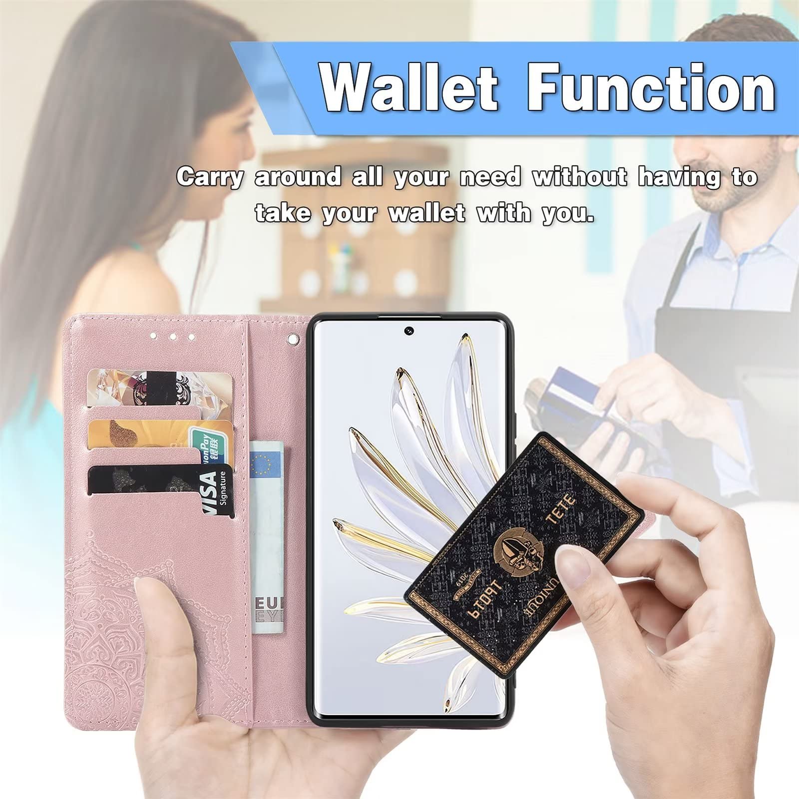 Custodia HONLEN Magnetica Portafoglio Per HONOR 70 5G | Pelle PU Con Supporto E Slot Carte