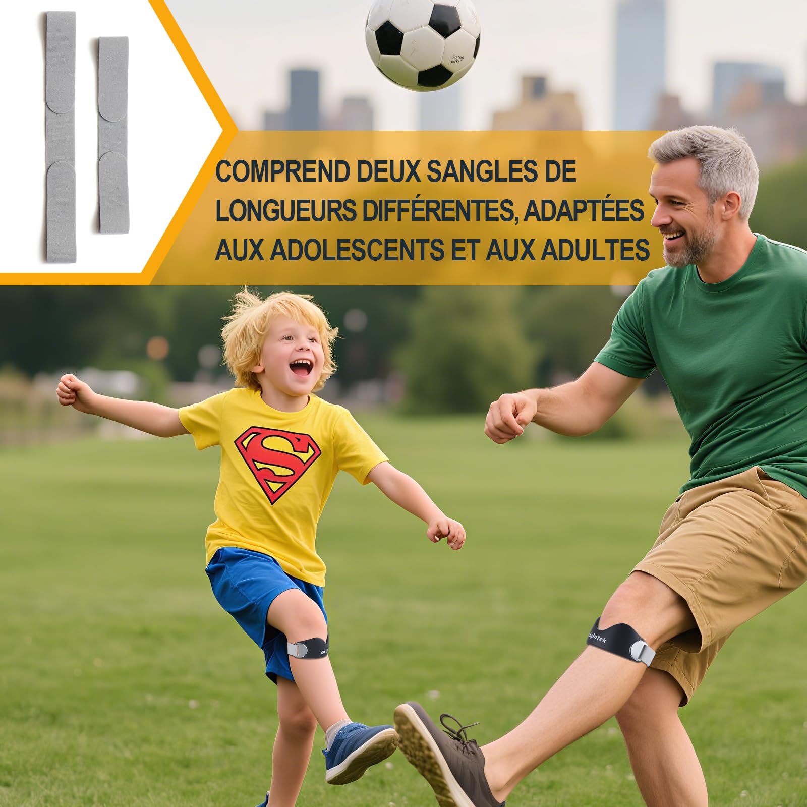 Genouillère Rotulienne Ajustable Antidérapante, Sangle de Tendon Rotulien pour Tendinite, Genou du Sauteur, Course à Pied Basket Volley Squat, 1 Pièce avec 2 Sangles Interchangeables Adultes Ados