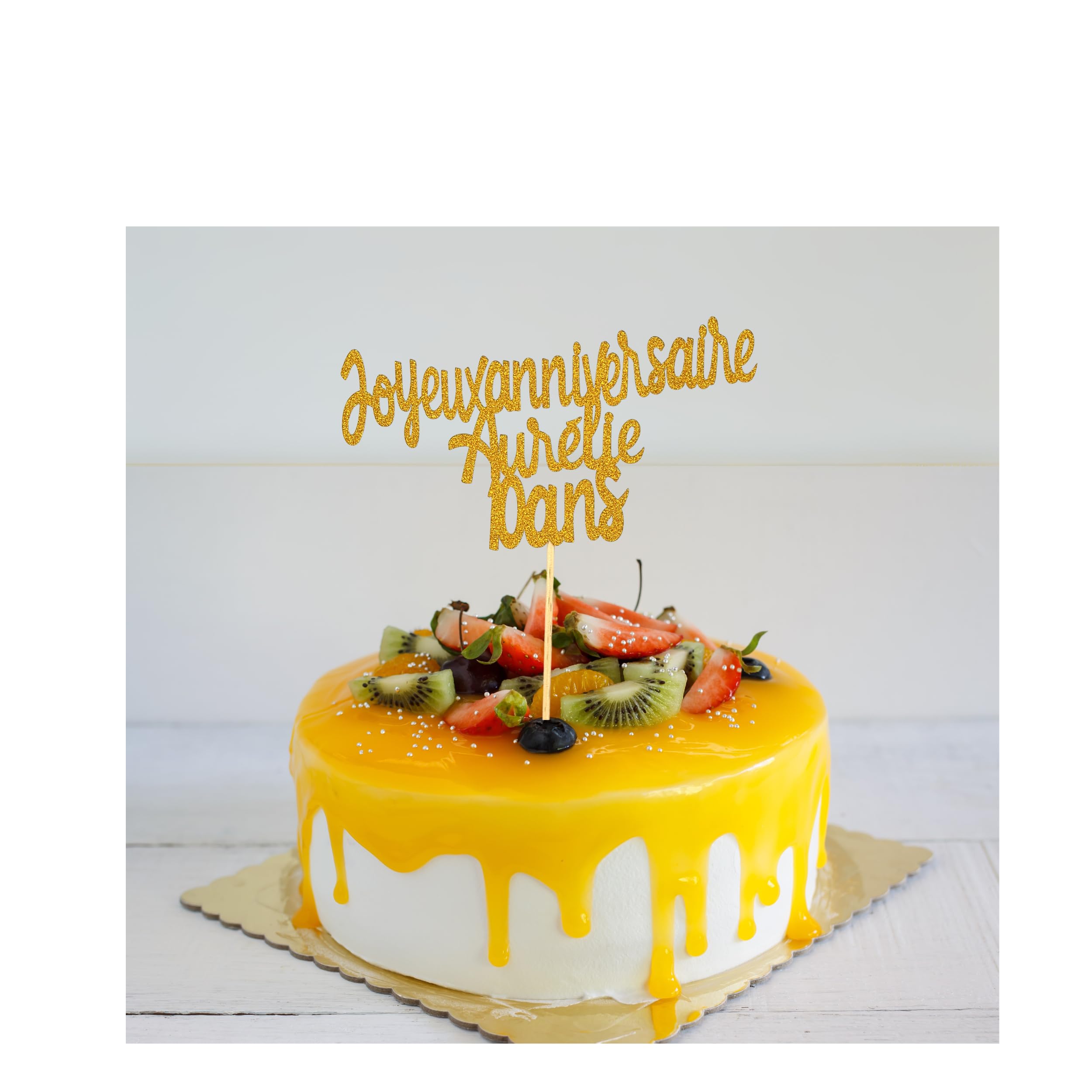 Cake Topper Joyeux Anniversaire Personnalisé Doré Pailleté Recto Verso Décoration Gâteau Anniversaire